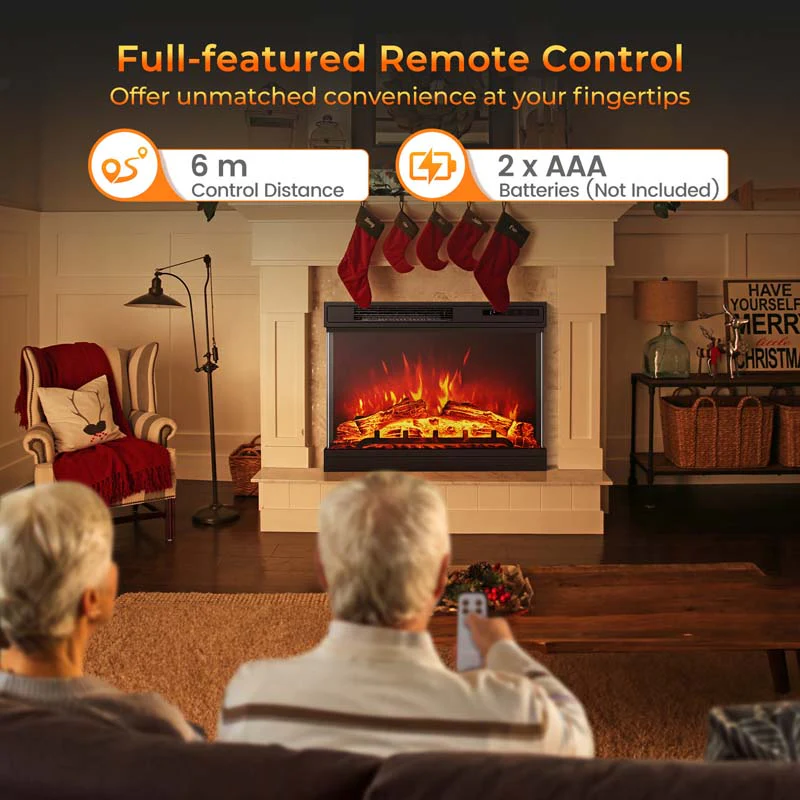 Eletriclife 24 Inches 3-Sided Glass Electric Fireplace Heater with Remote Control