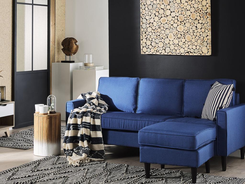 Sofá 3 plazas azul oscuro con reposapiés AVESTA