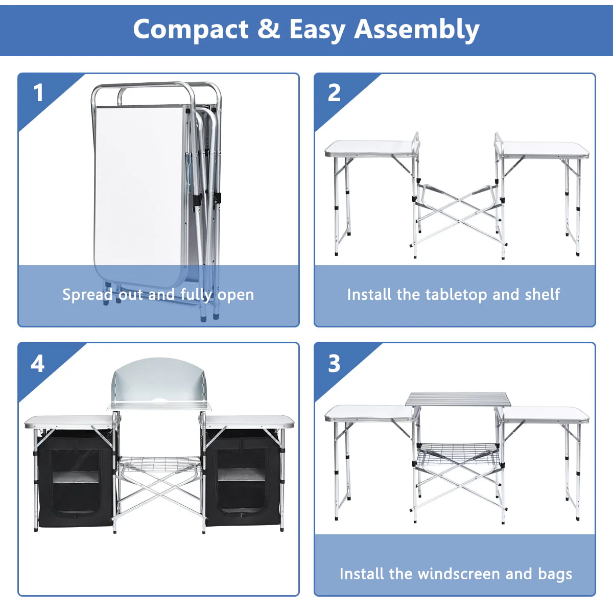 Goplus Folding Portable Aluminum Camping Grill Table w/ Storage Organizer Windscreen Black - Image 10