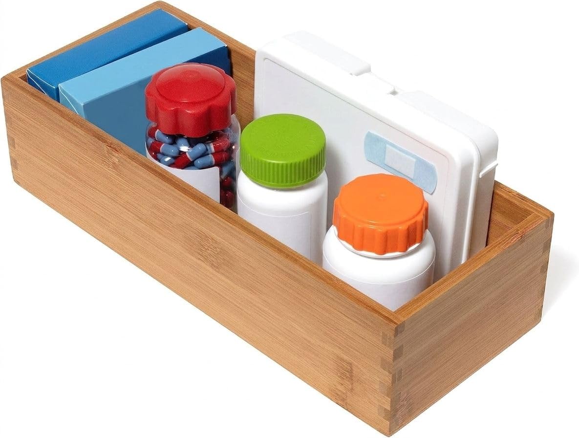 Lipper International Bamboo Utensil Holder Storage Box for Cooking Tools, Makeup, or Office Supplies, 5