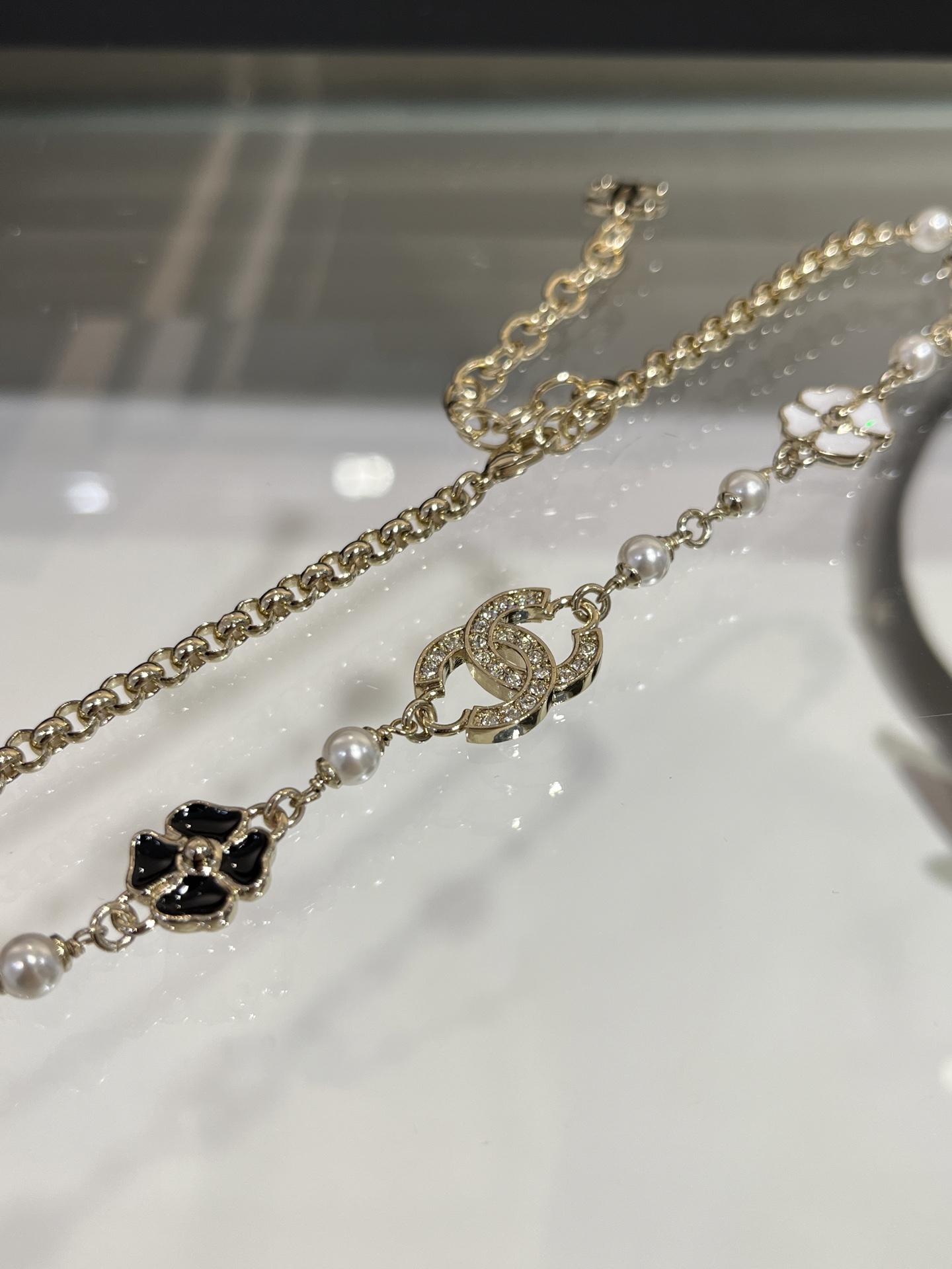 Dainty Chanel Enamel Camellia Necklace - Original Replica Club