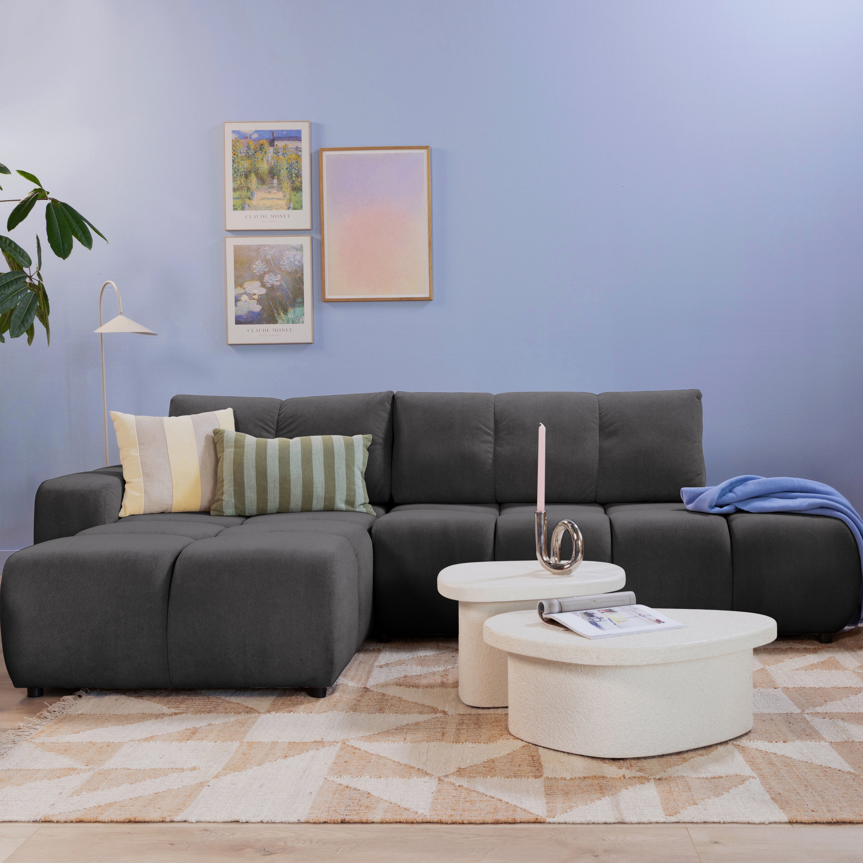 by fonQ Charme Hoekbank Links met Slaapfunctie - Weefstof - Antraciet