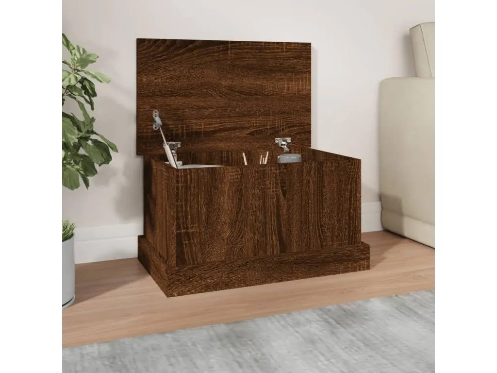 Caja de almacenamiento de roble marrón 50x30x28 cm de madera contrachapada lom3615675