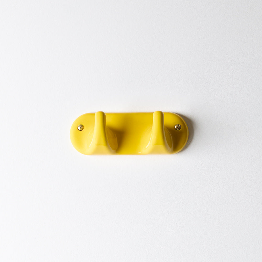 Patere 2 crochets en porcelaine - Jaune