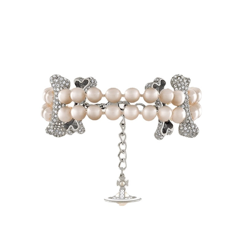 Vivienne Westwood 2 Row Pearl Mixing Bone Bracelet - Original Replica Club