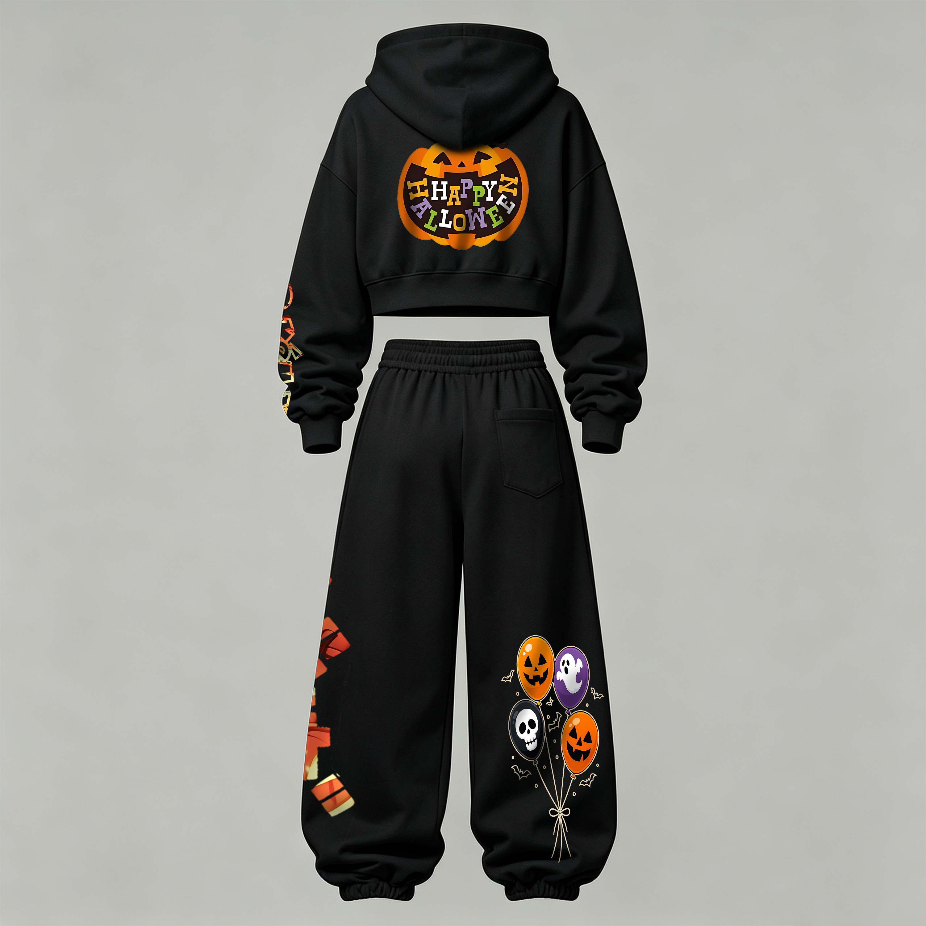 Pokémon Halloween Series Cropped Long Sleeve Hoodie & High Waist Jogger Pants Two Piece TeeThreads Sustain the Scene with Custom Apparel