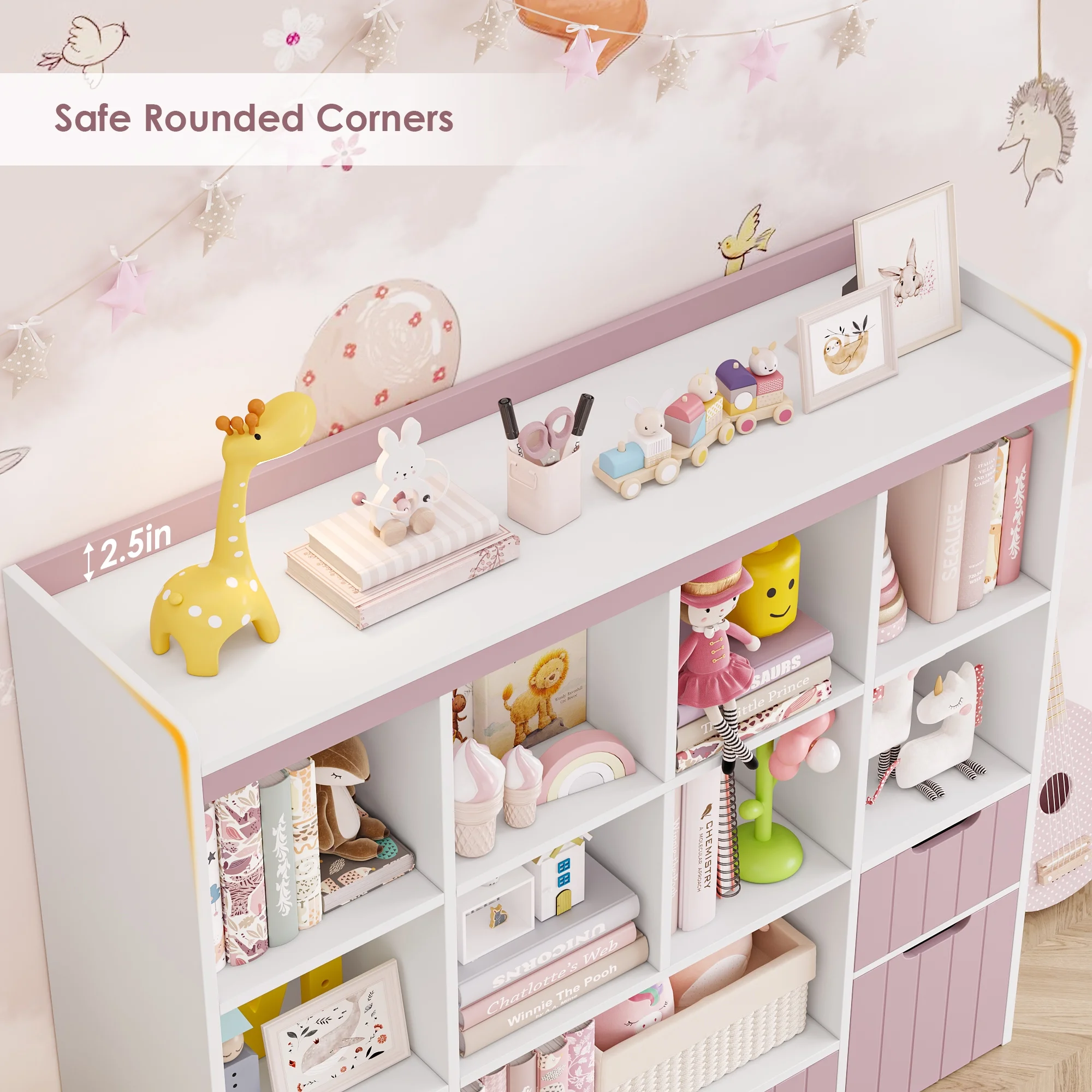 Homfa Kids Toy Storage Organizer with Cubby, Kids Toy Storage Chest with Removable Drawers, Kids Bookcase for Playroom Bedroom Living Room, Pink - Image 8