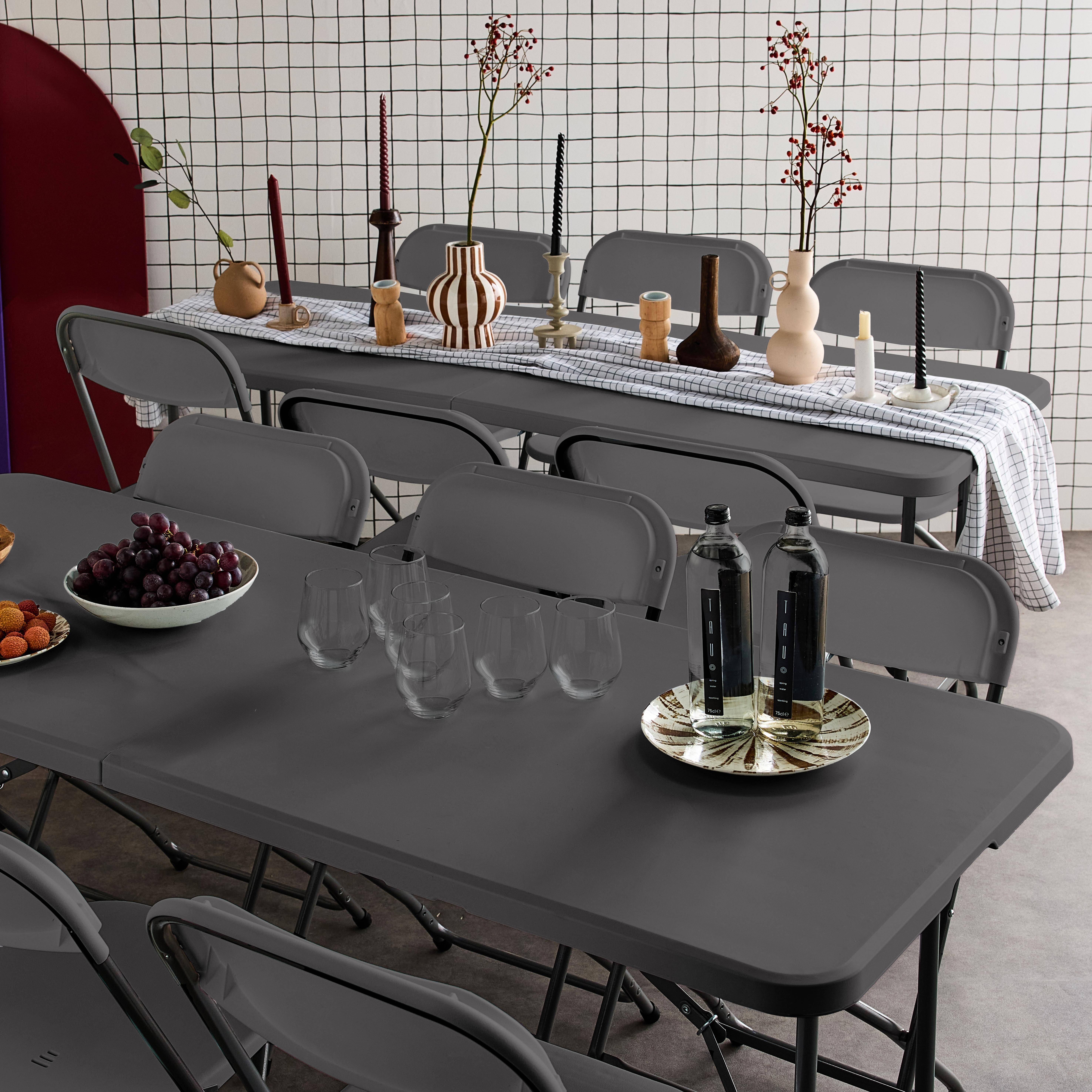 Fiesta 12 - Set de 2 mesas + 12 sillas plegables portátiles para eventos