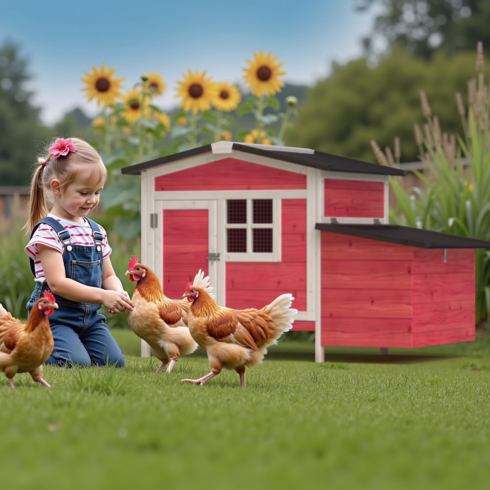 Outdoor Chicken Coop Rabbit Hutch Wooden Hen House w/ Nesting Box & Tray Poultry Cage for Outdoor Indoor - Image 5
