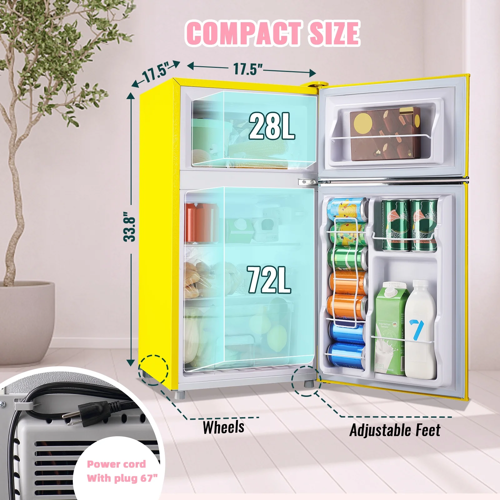 3.5 Cu.ft Compact Refrigerator WANAI Dual Doors Handles Mini Fridge with Top Freezer Blue New - Image 11