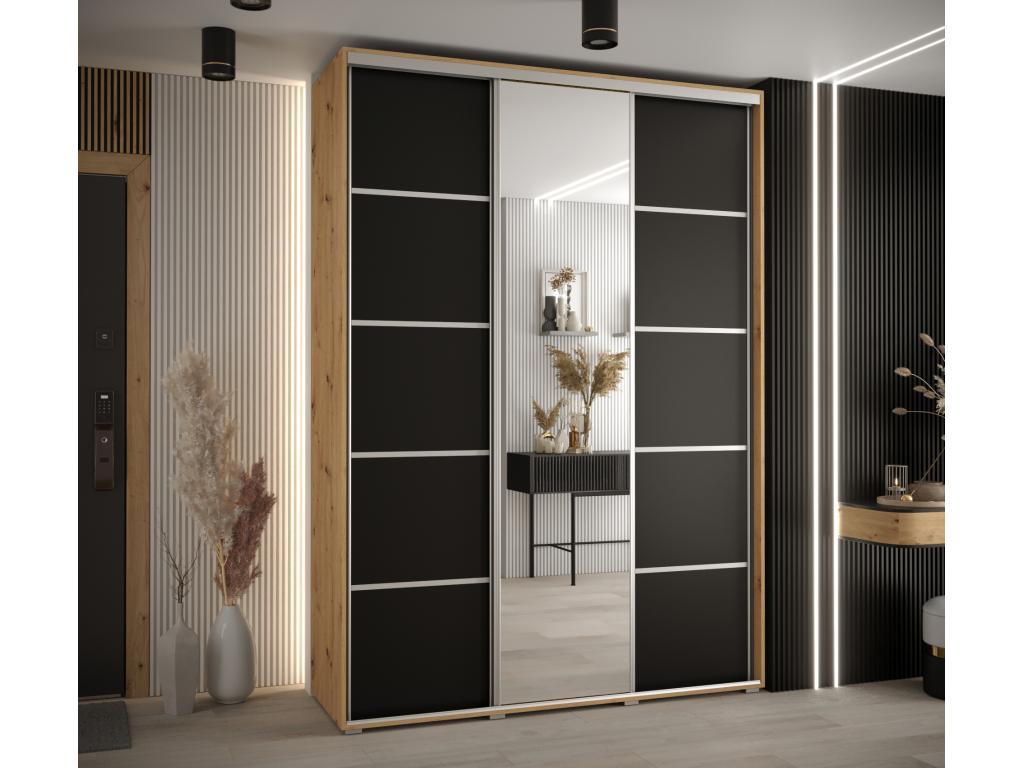 ARMARIO DAVOS 5 DE PUERTAS CORREDERAS 235,2/170/45 3 puertas (Artisan/Negro/Plata)