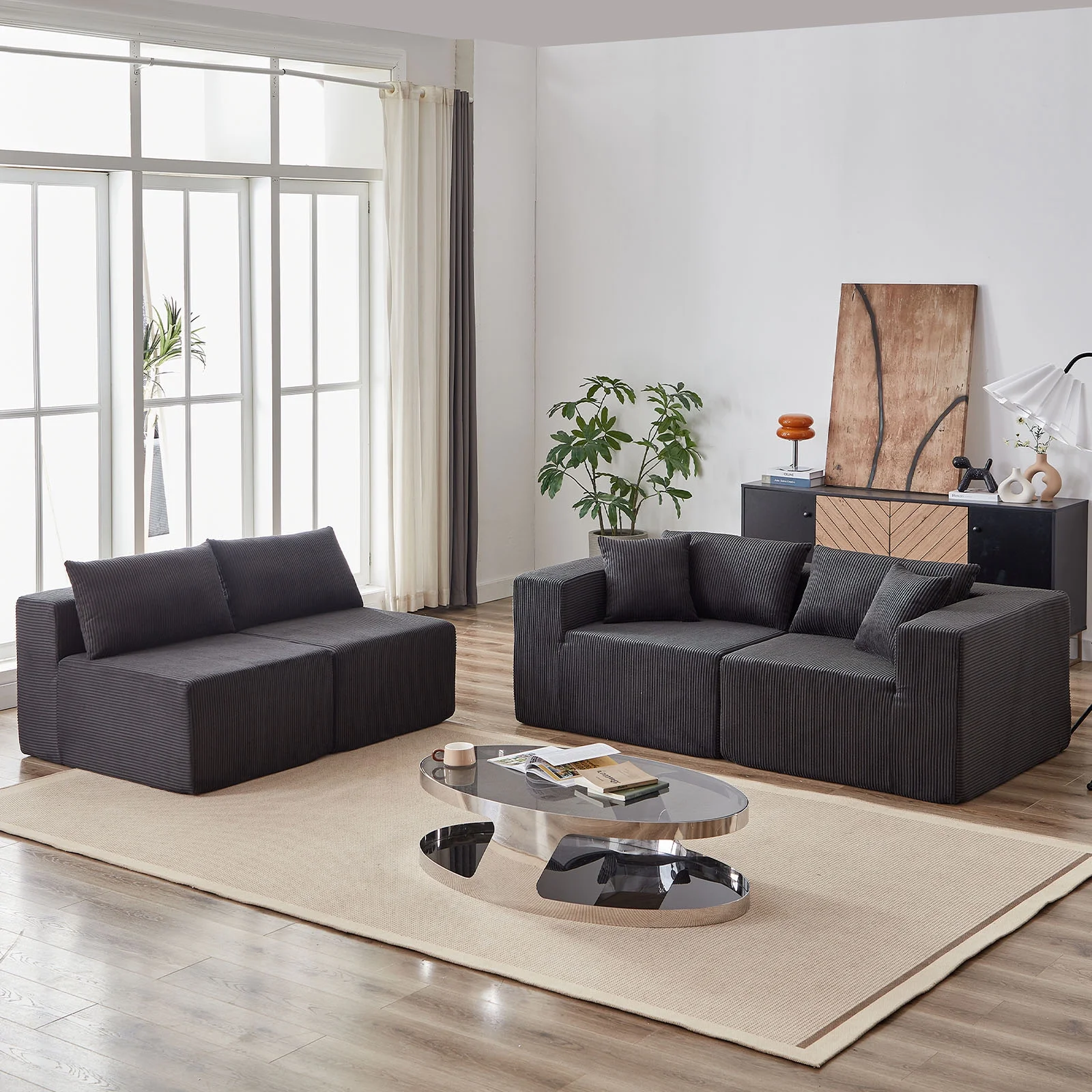 104-Inch Corduroy Modular L Shaped Sectional Sofa,Luxury Floor Couch Set,Upholstered Indoor Furniture,Foam-Filled Compressed Sofa for Living Room,Bedroom,4 PC Free Combination ? - Image 16