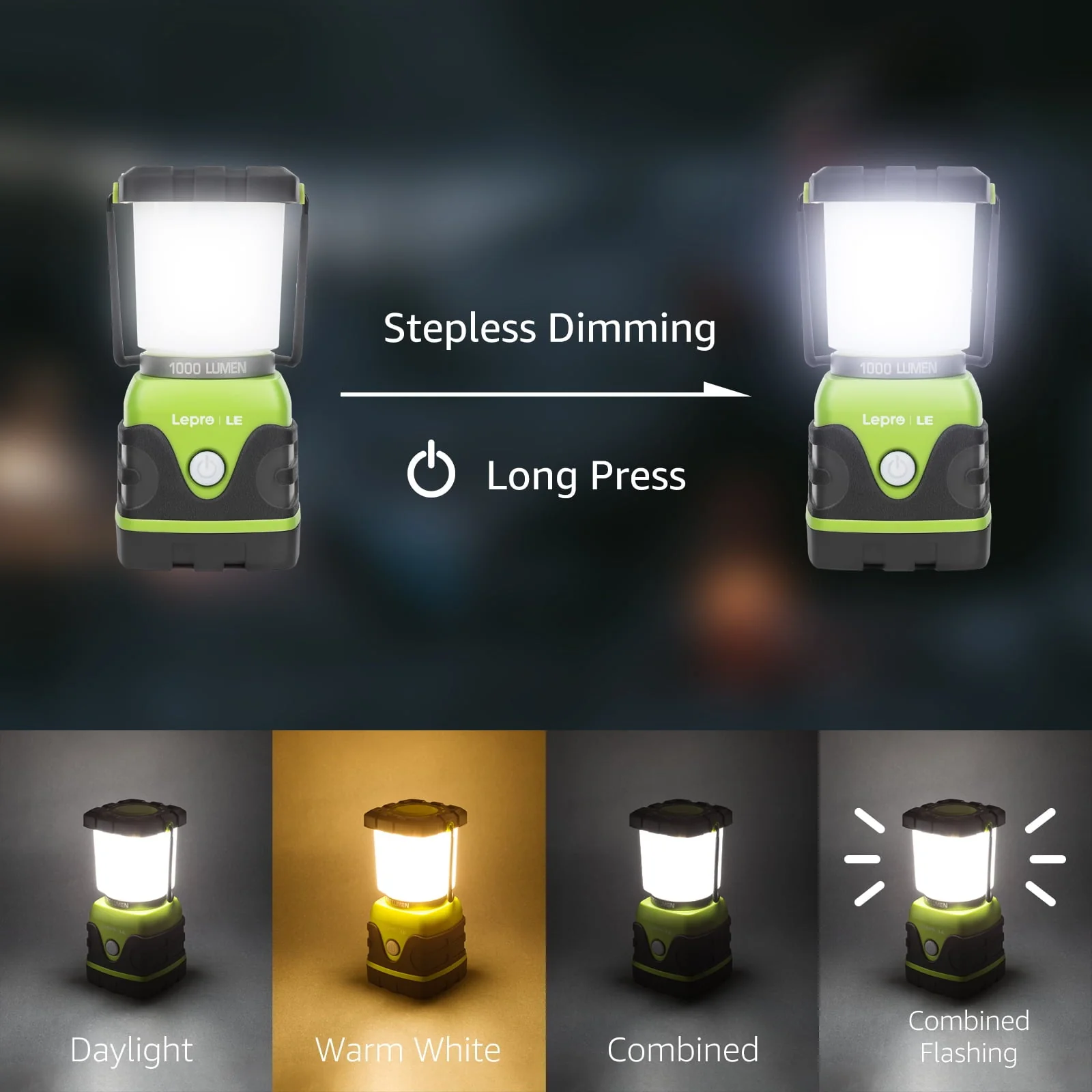 Lepro 2-Pack LED Camping Lanterns, 1000LM Battery Powered Camping Tent Light , 4 Light Modes and IPX4 Waterproof , Perfect Camping Accessories for Hurricane, Emergency, Survival Kits, Hiking, Fishing - Image 3