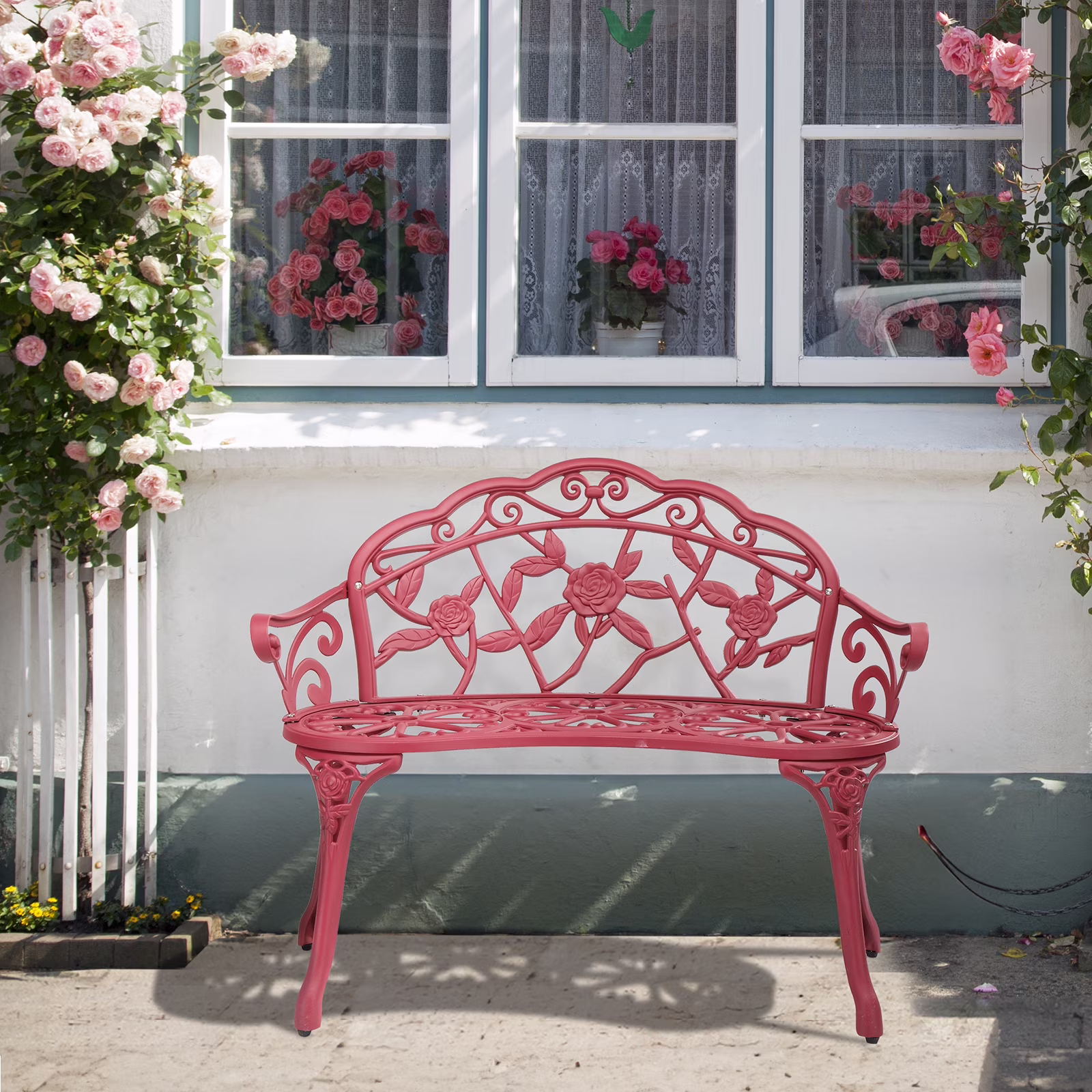 Ktaxon Outdoor Patio Park Garden Bench Courtyard Leisure Rose Cast Aluminum, Outdoor Loveset, Bronze - Image 7