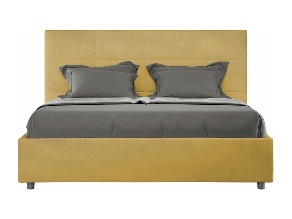 Cama doble con somier acolchada 140x190 microfibra ocre Mika