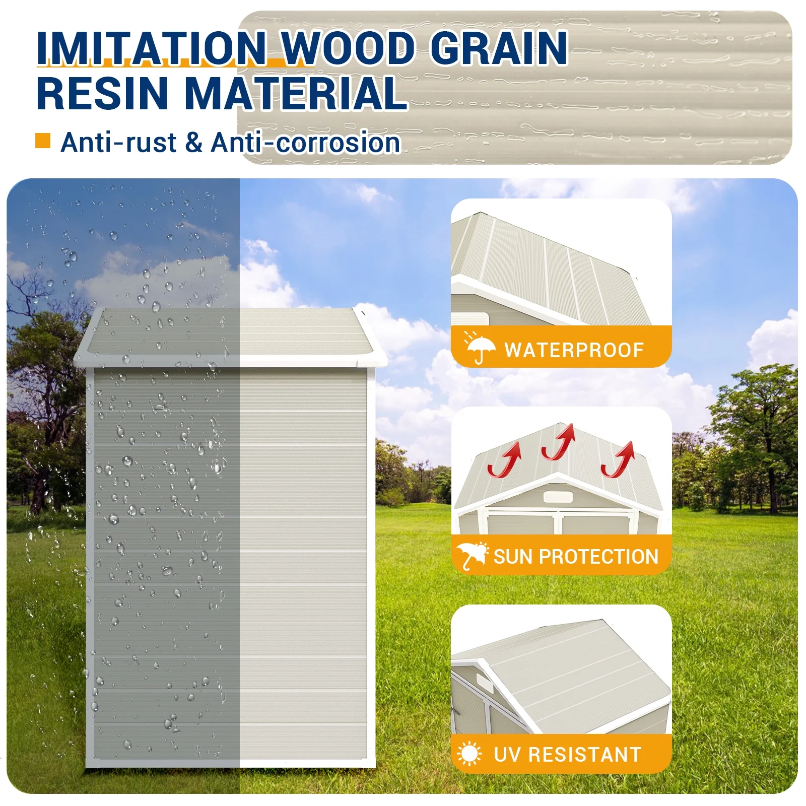 ECOPATIO Outdoor Storage Shed 5x3 FT, Resin Garden Shed for Bike, Tool, Plastic Outside Sheds & Outdoor Storage Storage Box with Lockable Door for Backyard, Patio, Lawn, Sandstone - Image 15