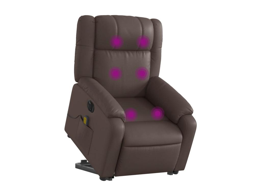 Sillón de masaje elevable eléctrico cuero sintético marrón