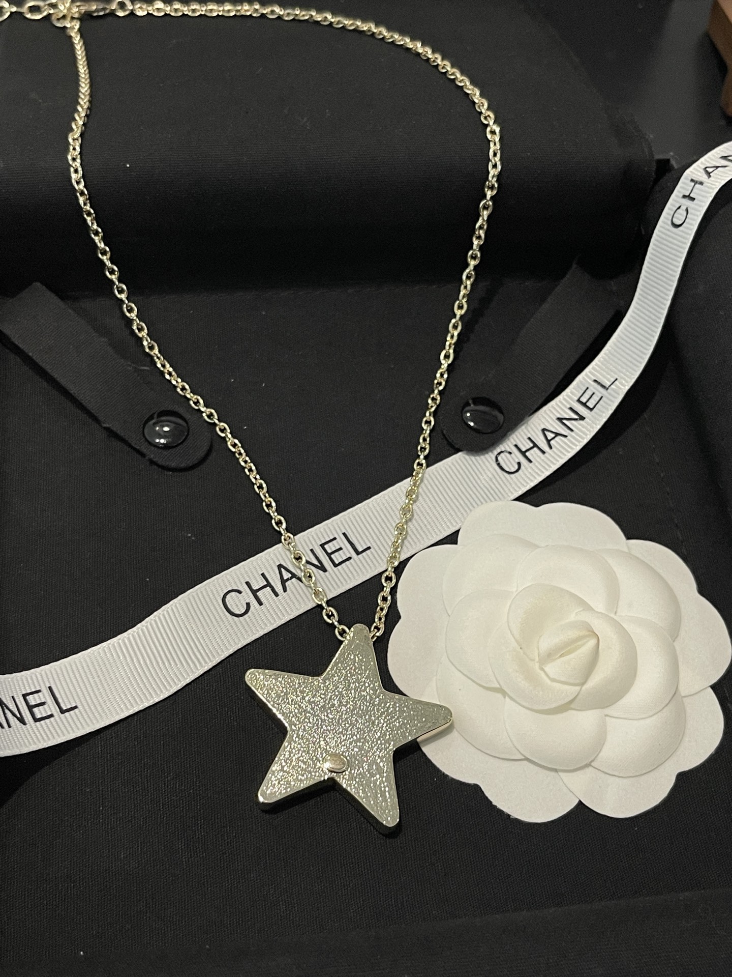 Chanel Diamond Paved Black Enamel Star Pendant Necklace - Original Replica Club