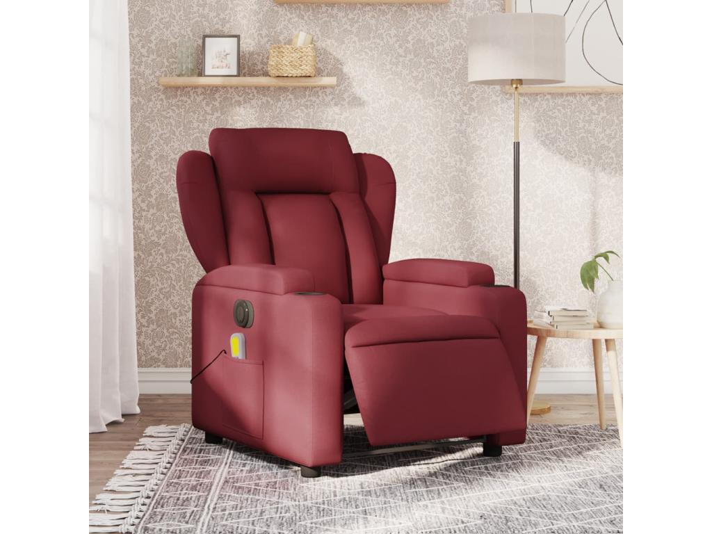 Sillón de masaje reclinable eléctrico tela rojo tinto