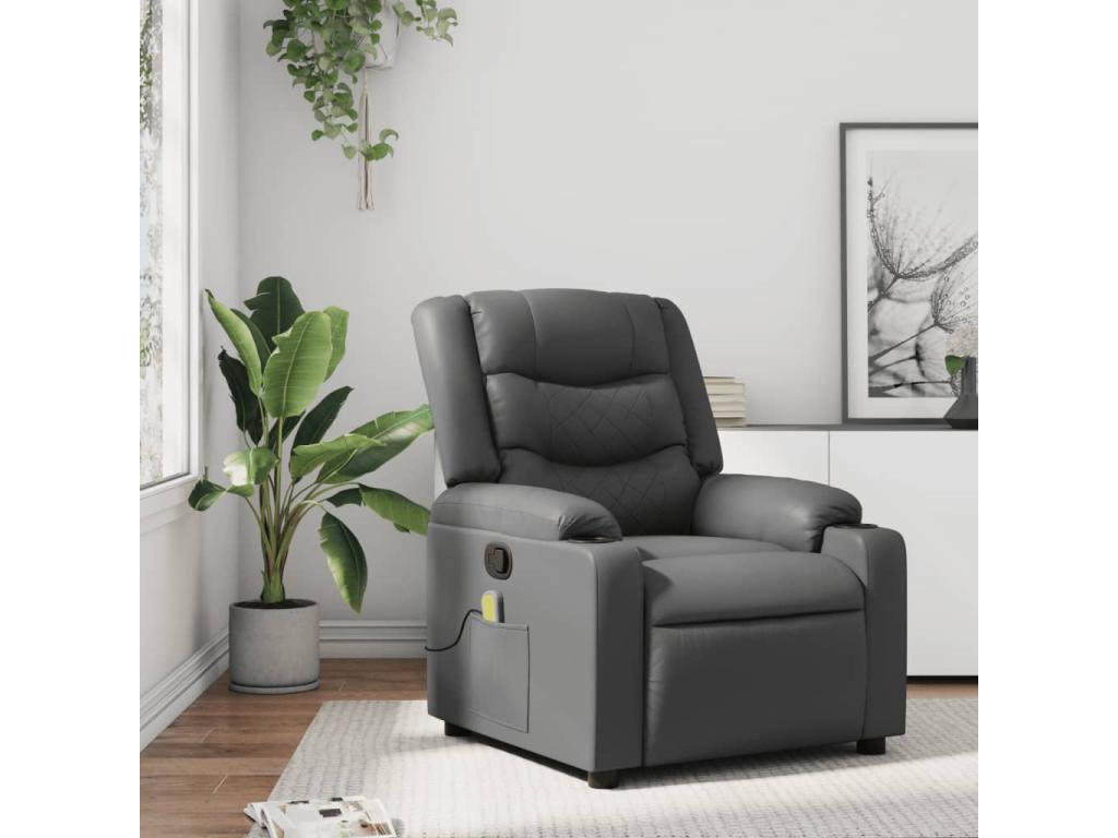Sillón de masaje reclinable cuero sintético gris