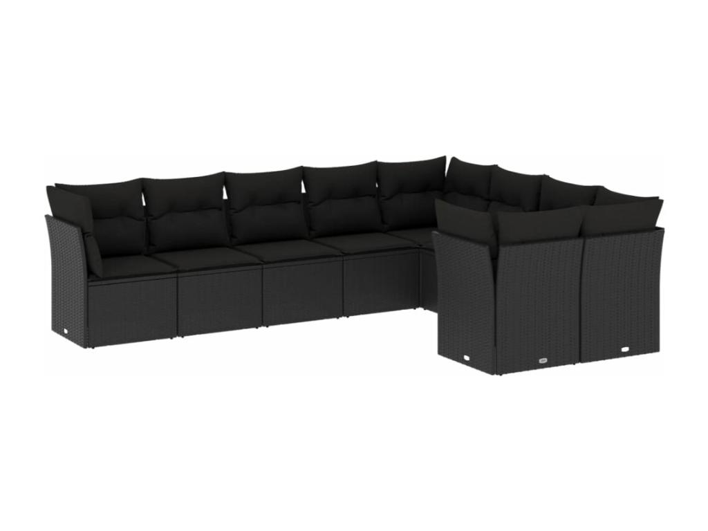 Set de sofás de jardín 8 piezas y cojines ratán sintético negro JOHT15554