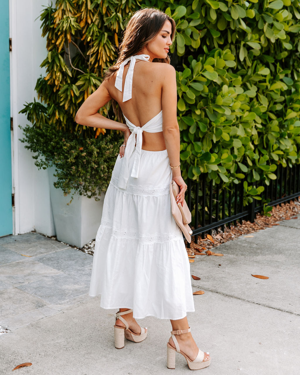 Falisha Cotton Linen Crochet Halter Midi Dress - Off White - FINAL SALE - Se7enfashion
