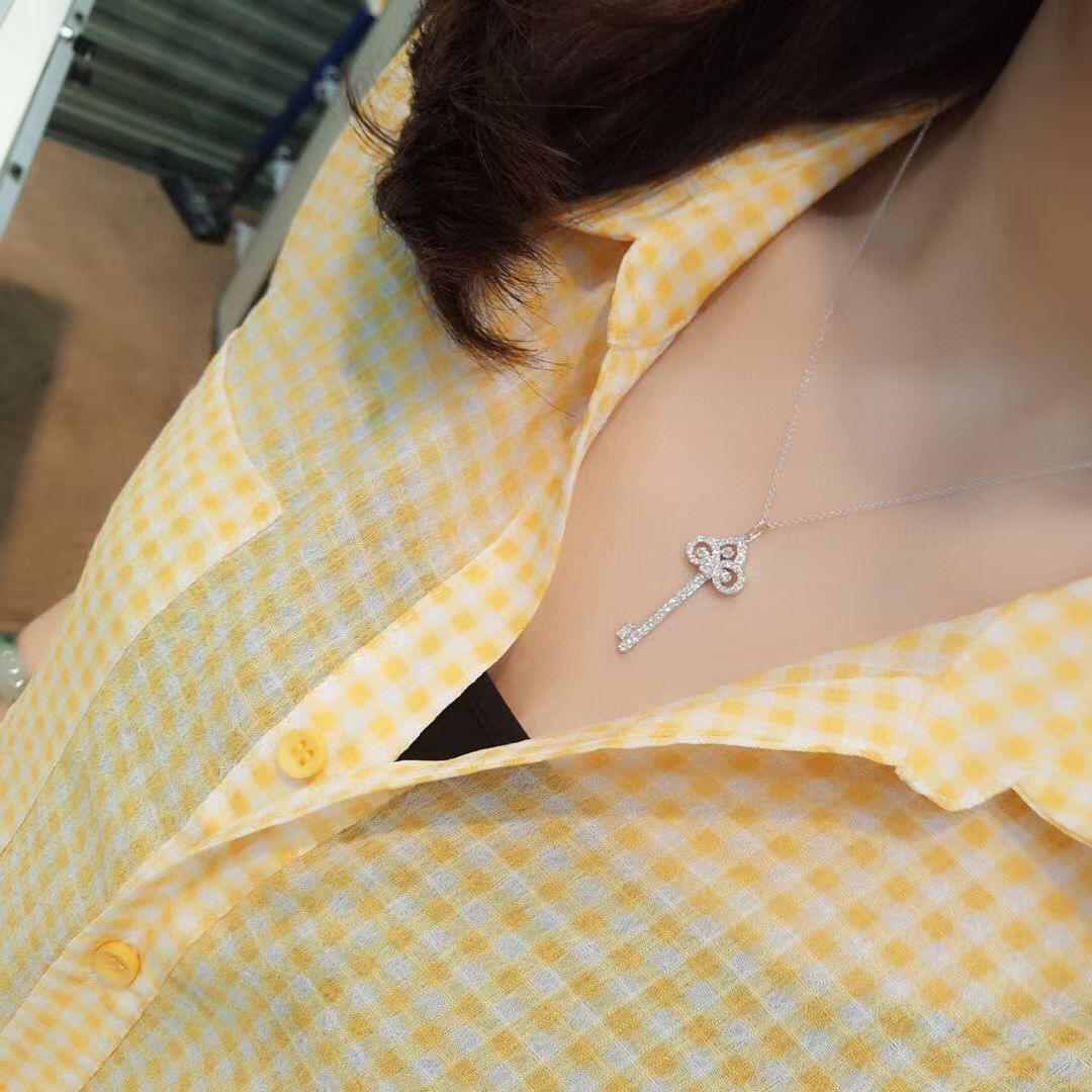 Tiffany Full Diamond Crown Key Pendant Necklace - Original Replica Club