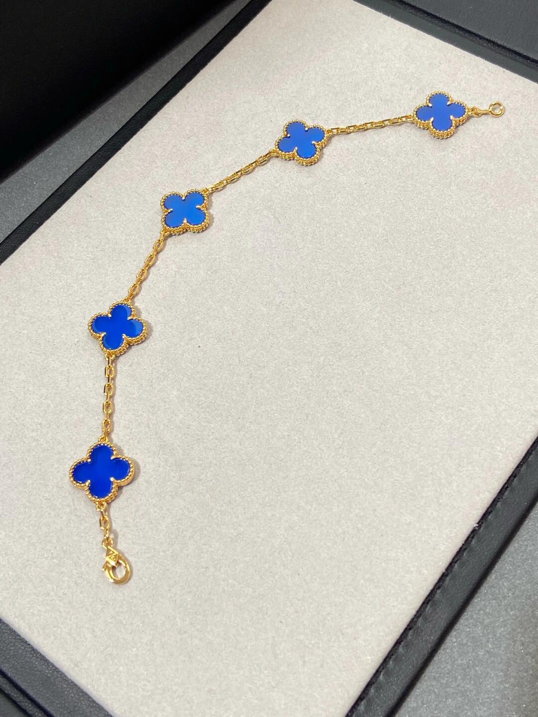 VCA Blue Agate Vintage Alhambra Bracelet 5 Motifs - Original Replica Club