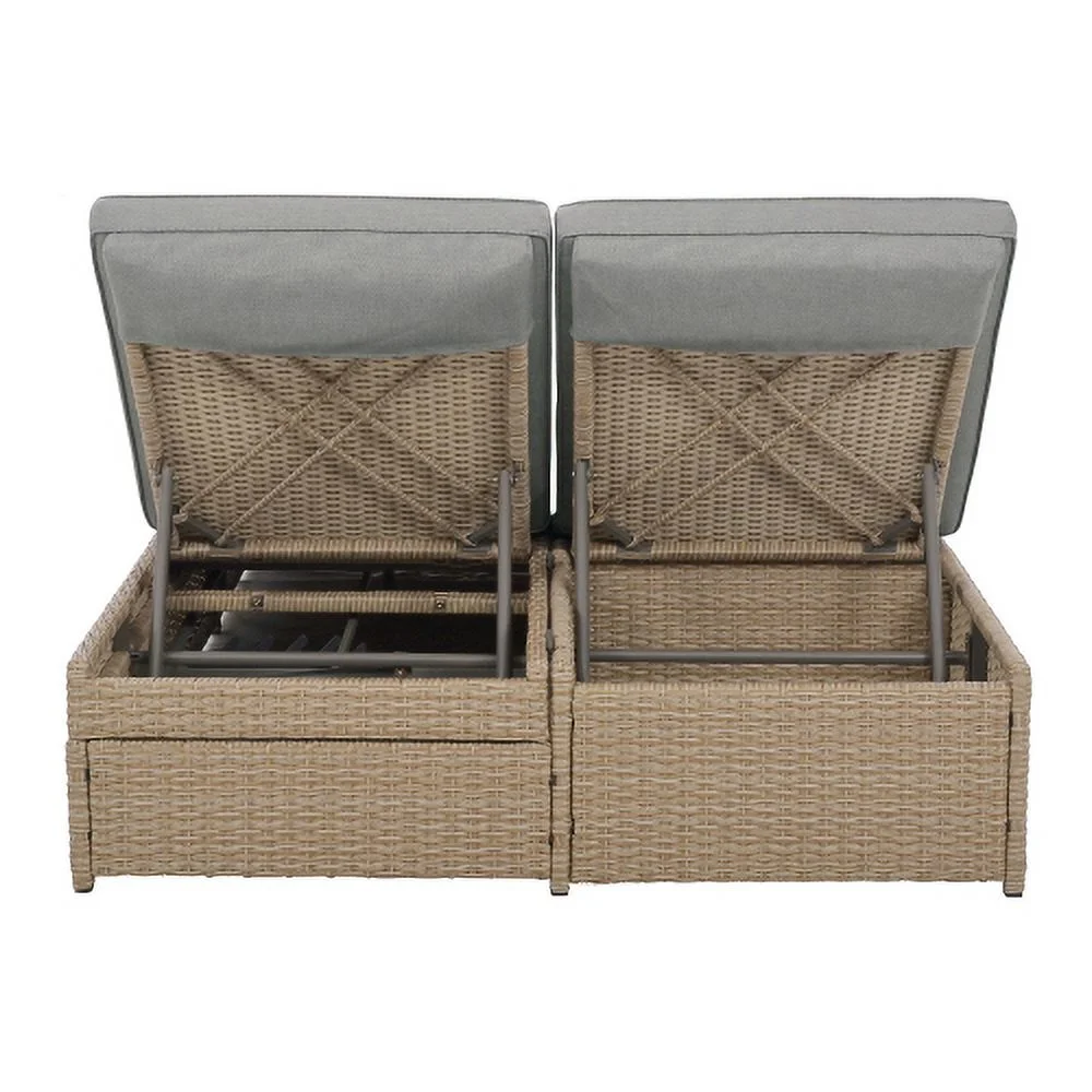 Harper & Bright Designs Rattan Outdoor Double Lounge Chaise 2-Person PE Wicker Outdoor Patio Sunbed with Canopy Cover for Backyard Garden Balcony, Beige+Black - Image 46