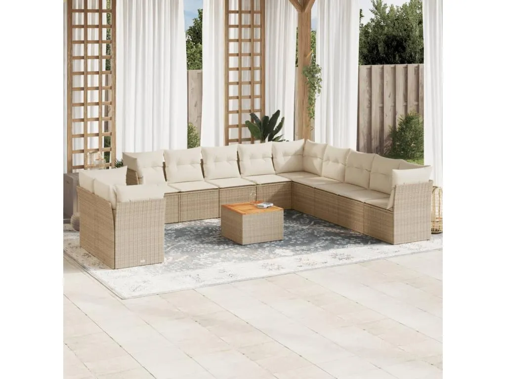 Set de sofás de jardín 12 pzas y cojines ratán sintético marrón Beige