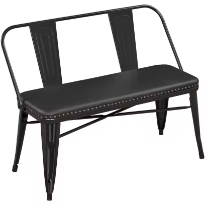 Yaheetech Industrial Metal Dining Bench with Upholstered Seat,Black