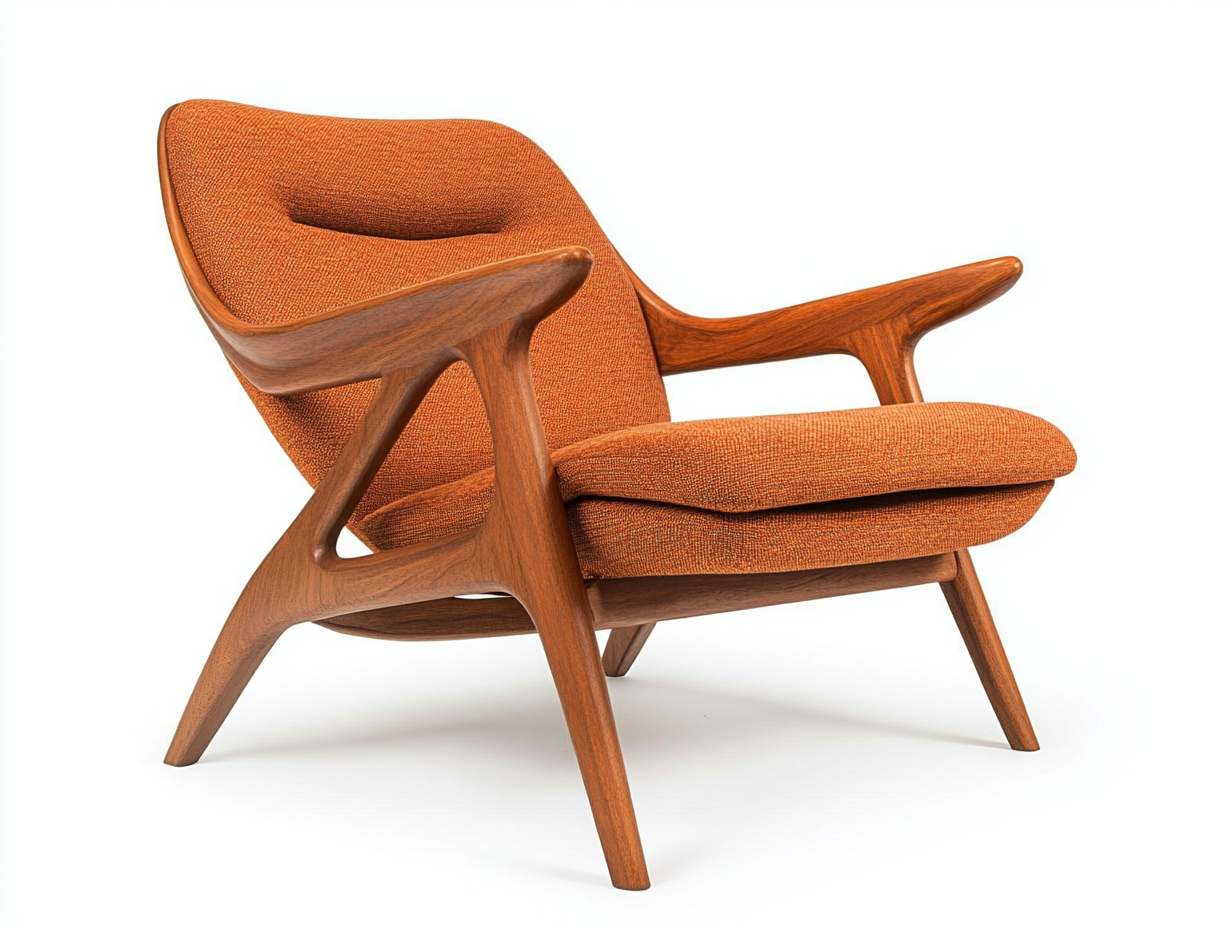 Sillón lounge moderno madera y tela naranja