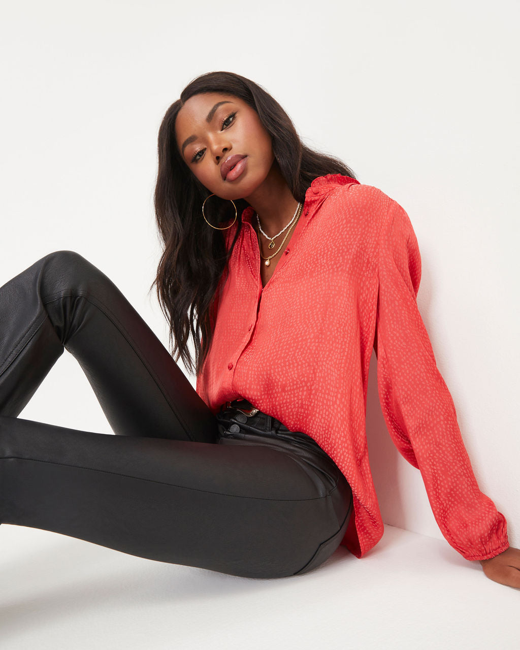 Riley Satin Embossed Button Down Top - Se7enfashion