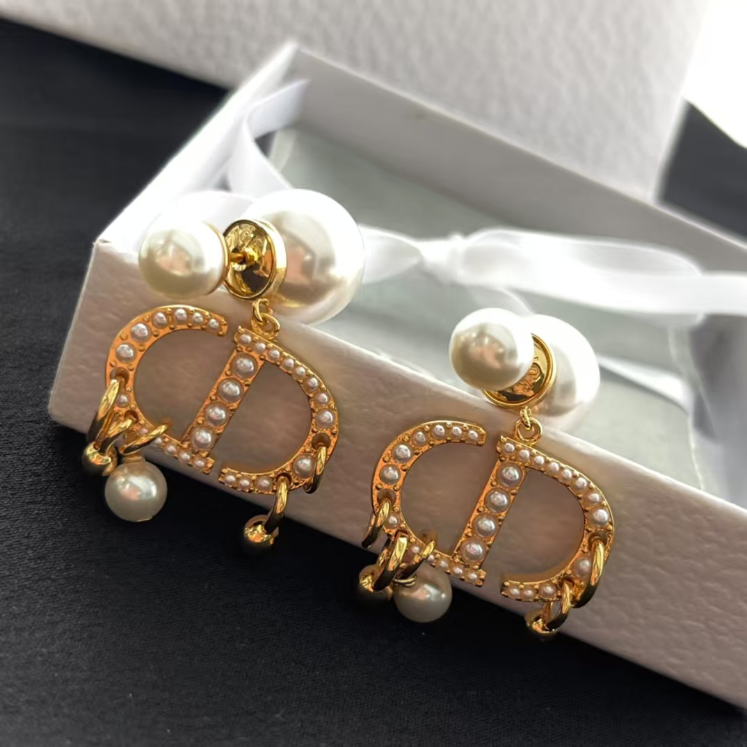 Dior Baroque CD Paved Pearl Earrings - Original Replica Club