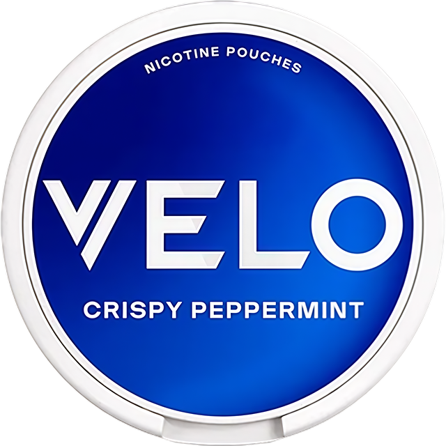 VELO Crispy Peppermint 10mg nicotine pouches — Slim Moist can with 20 strong peppermint pouches