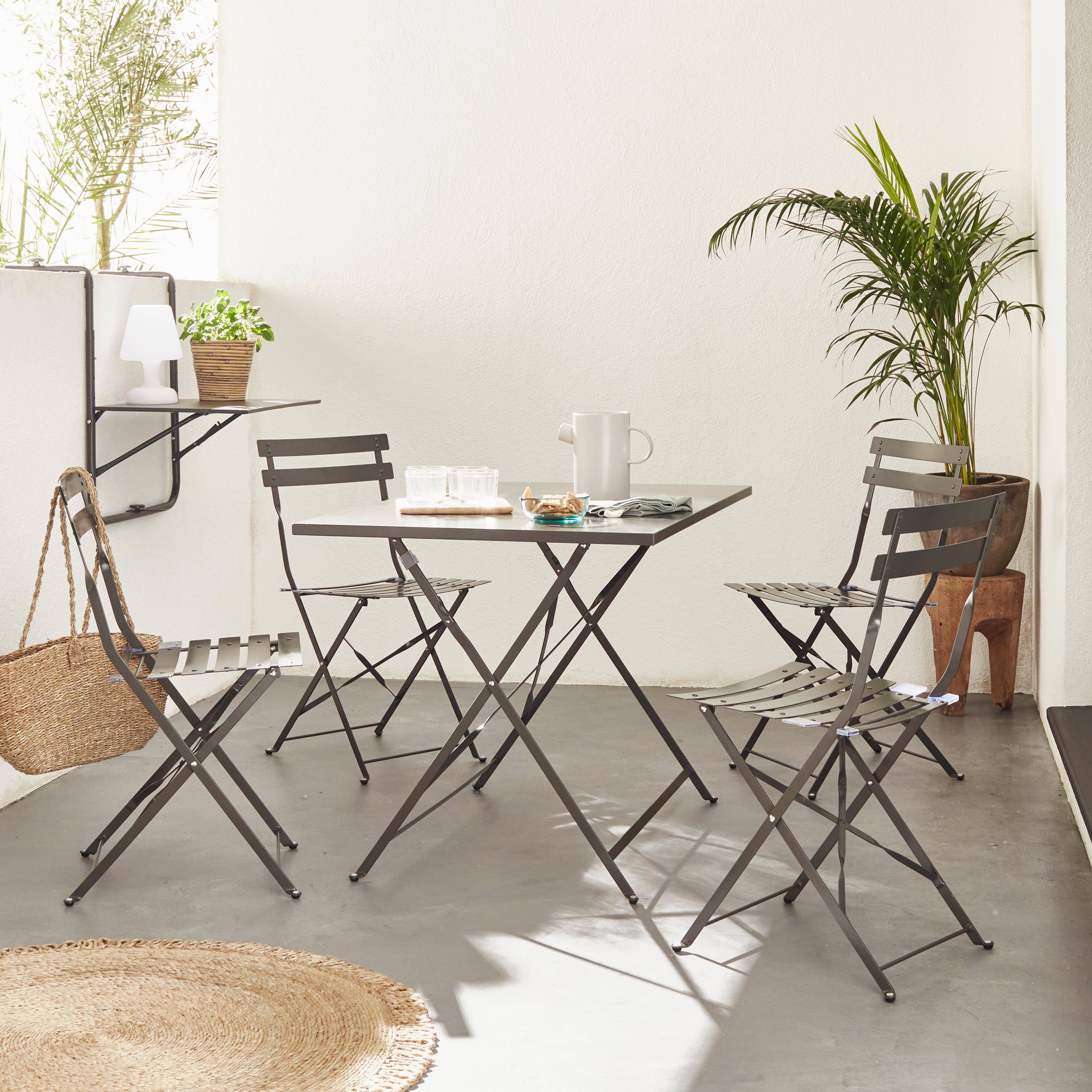 Emilia - Set mesa de jardín bistró plegable de acero con 4 sillas, 110cm