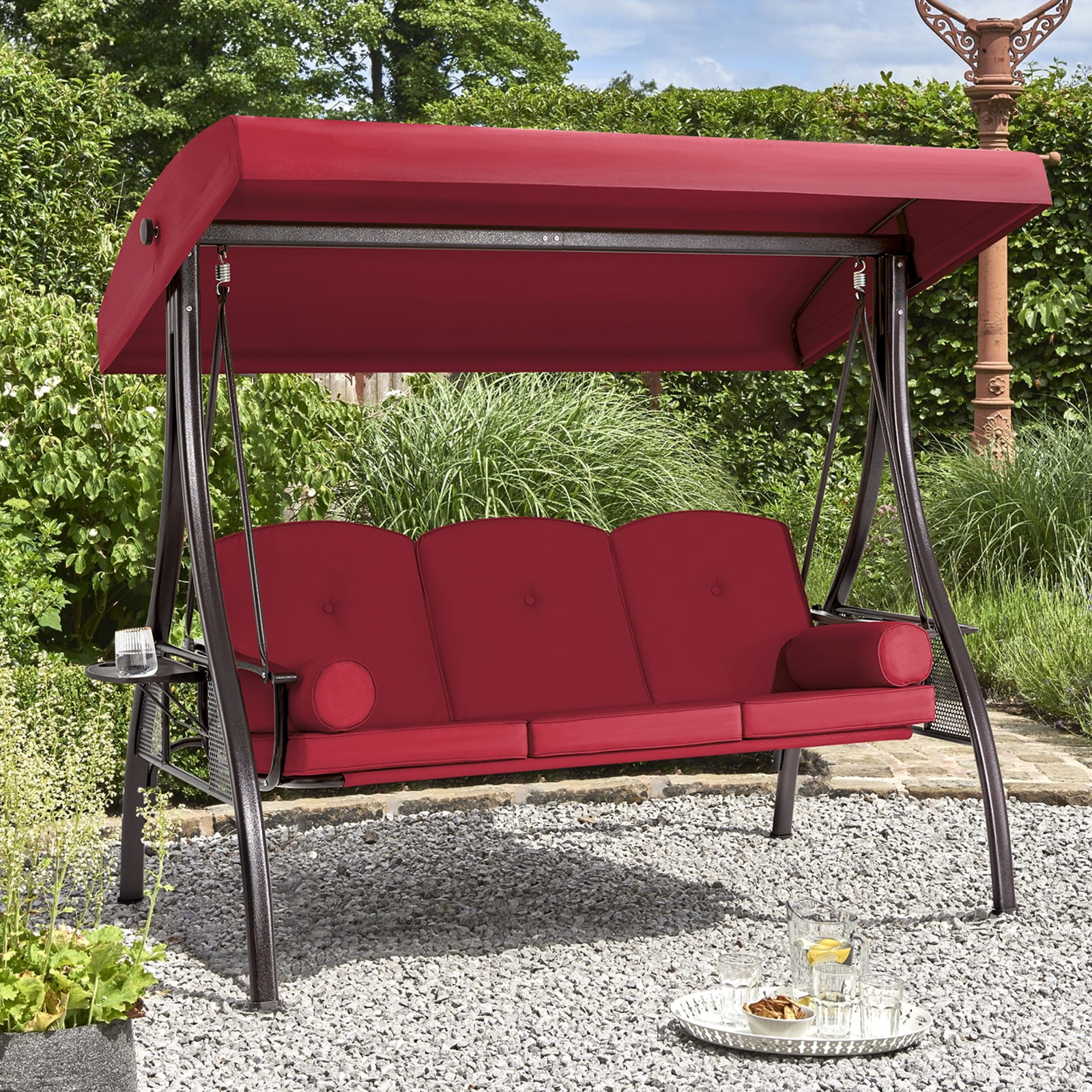 Homrest 3 Person Patio Outdoor Porch Swing with Adjustable Canopy, Backrest, Swing Bed with Stand for Garden,Deck - Image 12