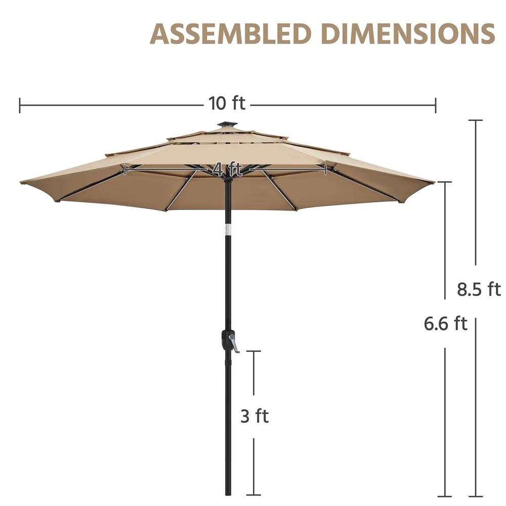 Renwick 10 Ft Outdoor Patio Parasol with Color-Changing LED Strip, Tan - Image 14