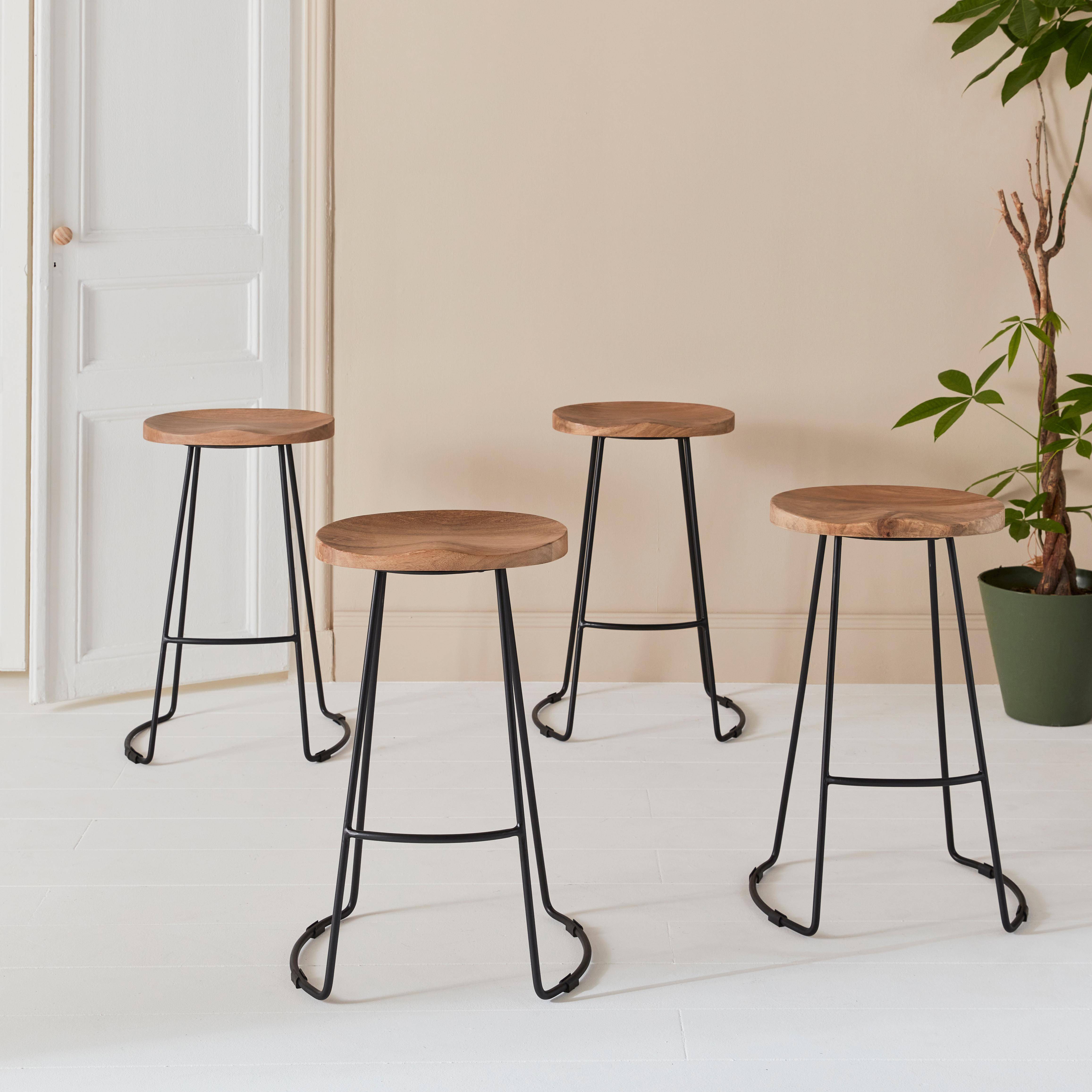 Jaya - Taburete de bar de madera de mango y acero, 65cm, set de 4