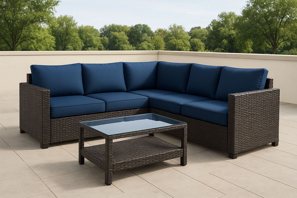 Conjunto de exterior con sofá 250x190x65 cm y mesa de centro 90x50x40 cm, resistente al agua y UV, requiere montaje