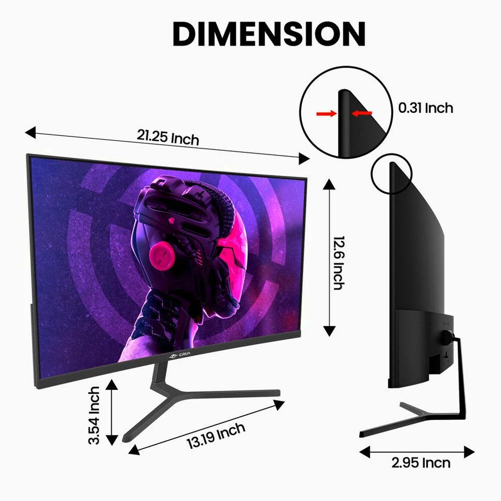 CRUA 24 Inch Curved Gaming Monitor FHD 1080P 180Hz VA Panel Black - CR240DM - Image 3 CRUA 24 Inch Curved Gaming Monitor FHD 1080P 180Hz VA Panel Black - CR240DM - Image 3