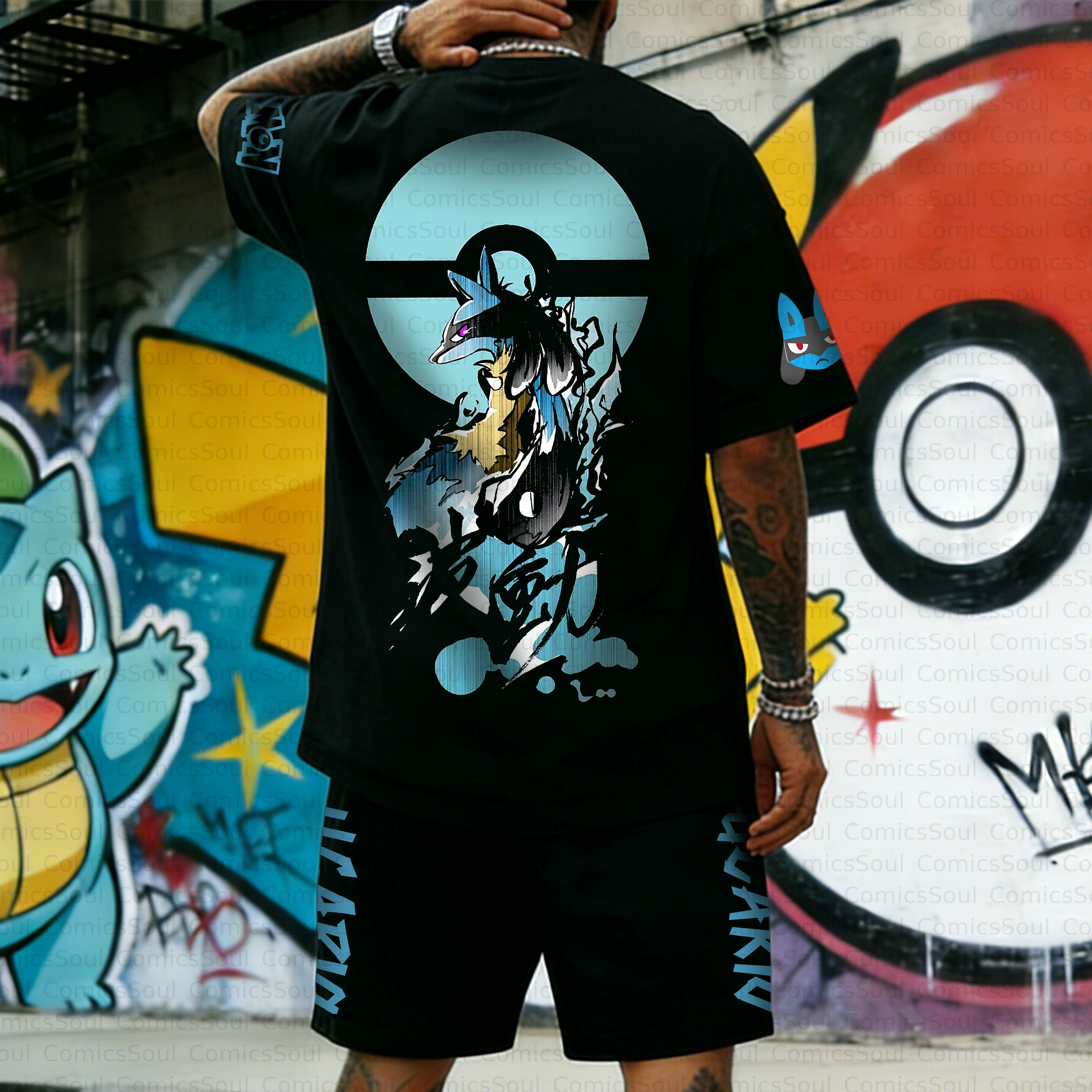 Unisex Anime Inspired Vintage T-shirt& Shorts 2 Pieces Set
