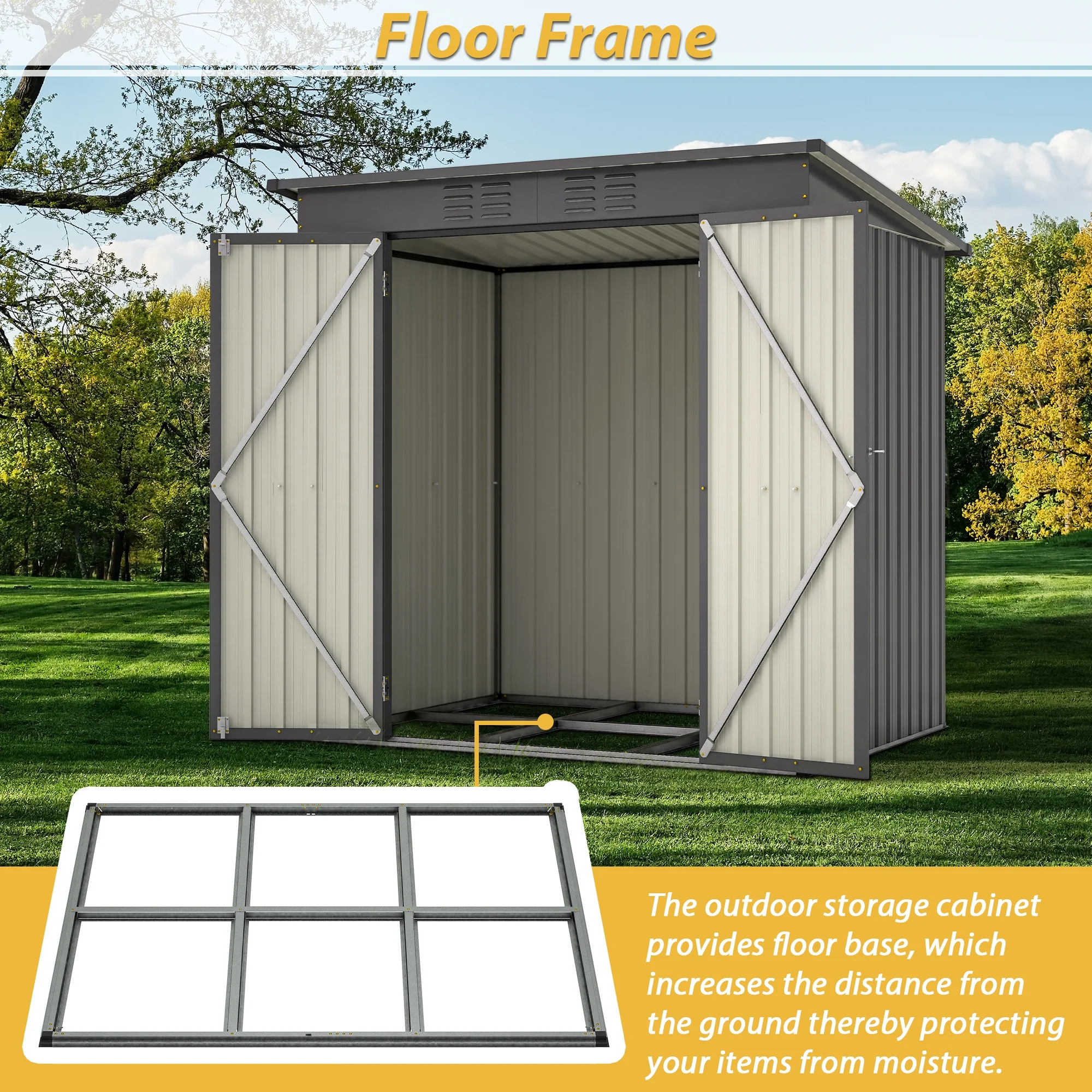 6 x 4 ft Outdoor Storage Shed with Floor Frame, Storage Sheds for Outside with Lockable Door, All Weather Garden Tool Shed with Air Vent for House Backyard Patio Lawn, Black - Image 5