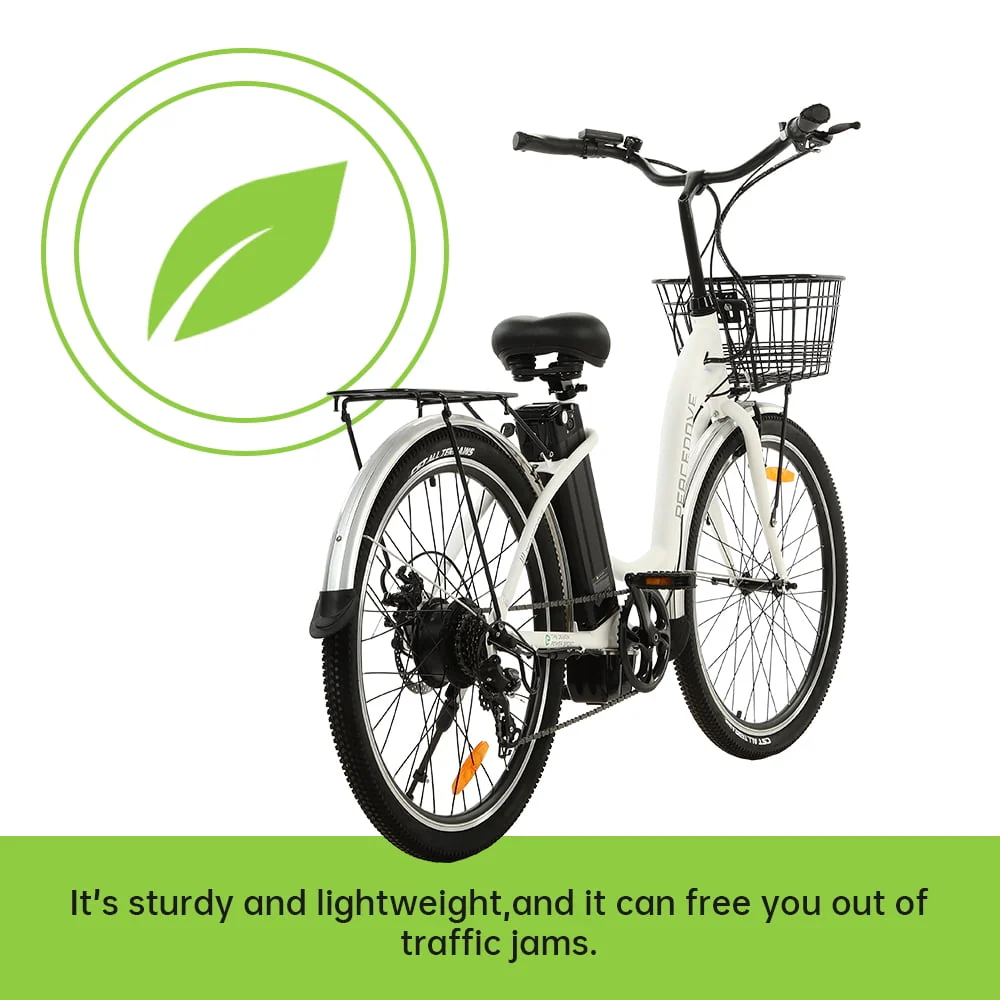 26 Inch 36V 10AH 350W City Bike Electric Bicycle e-bike White with Basket 7 Speed Step Through Commuter for Women Girls - Image 7