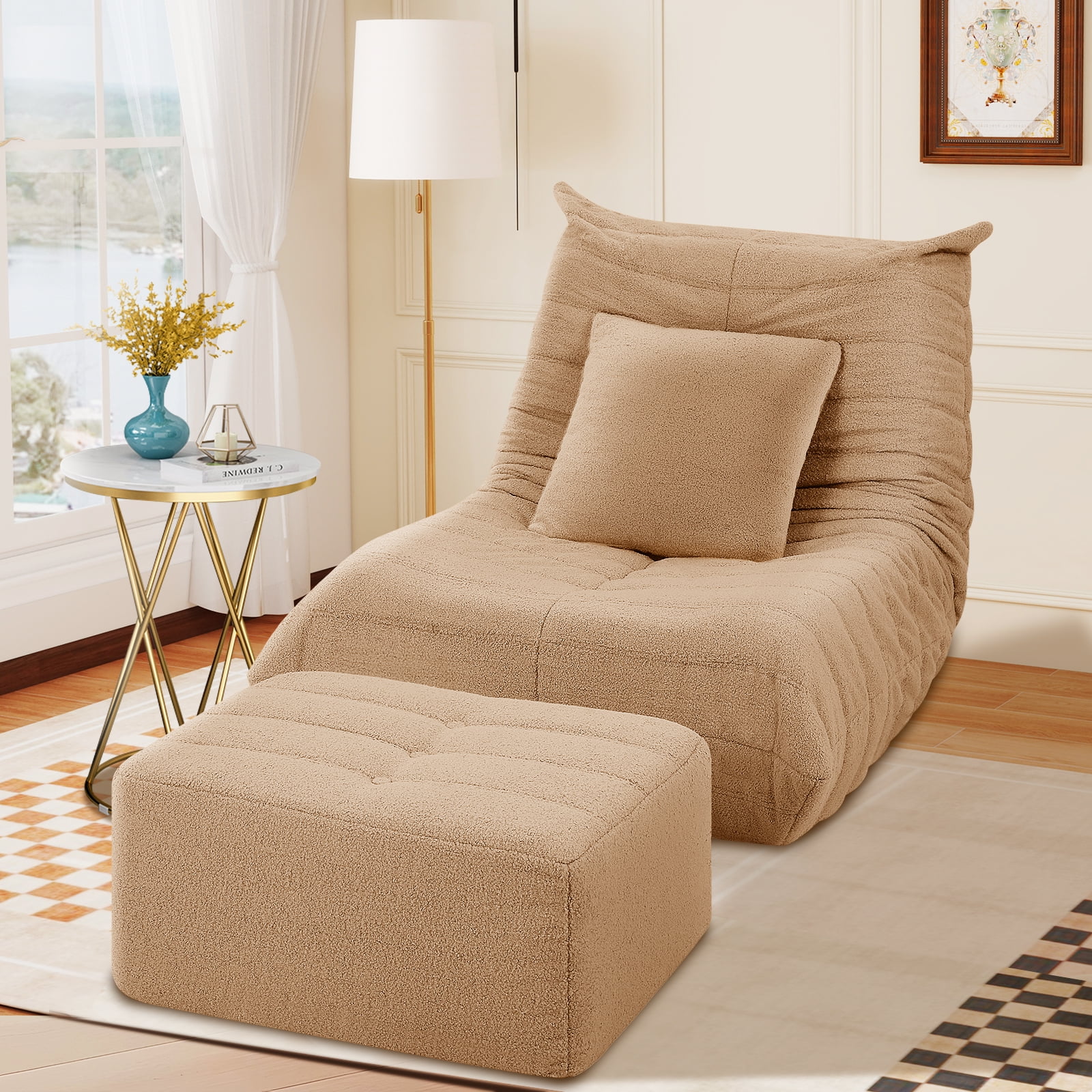 VFD Bean Bag Chairs for Adults, Beanbag Chair with Ottoman Lounge Sofa Memory Foam Comfy Reading Chair for Bedroom & Living Room, Lazy Floor Sofa Couch - Image 31