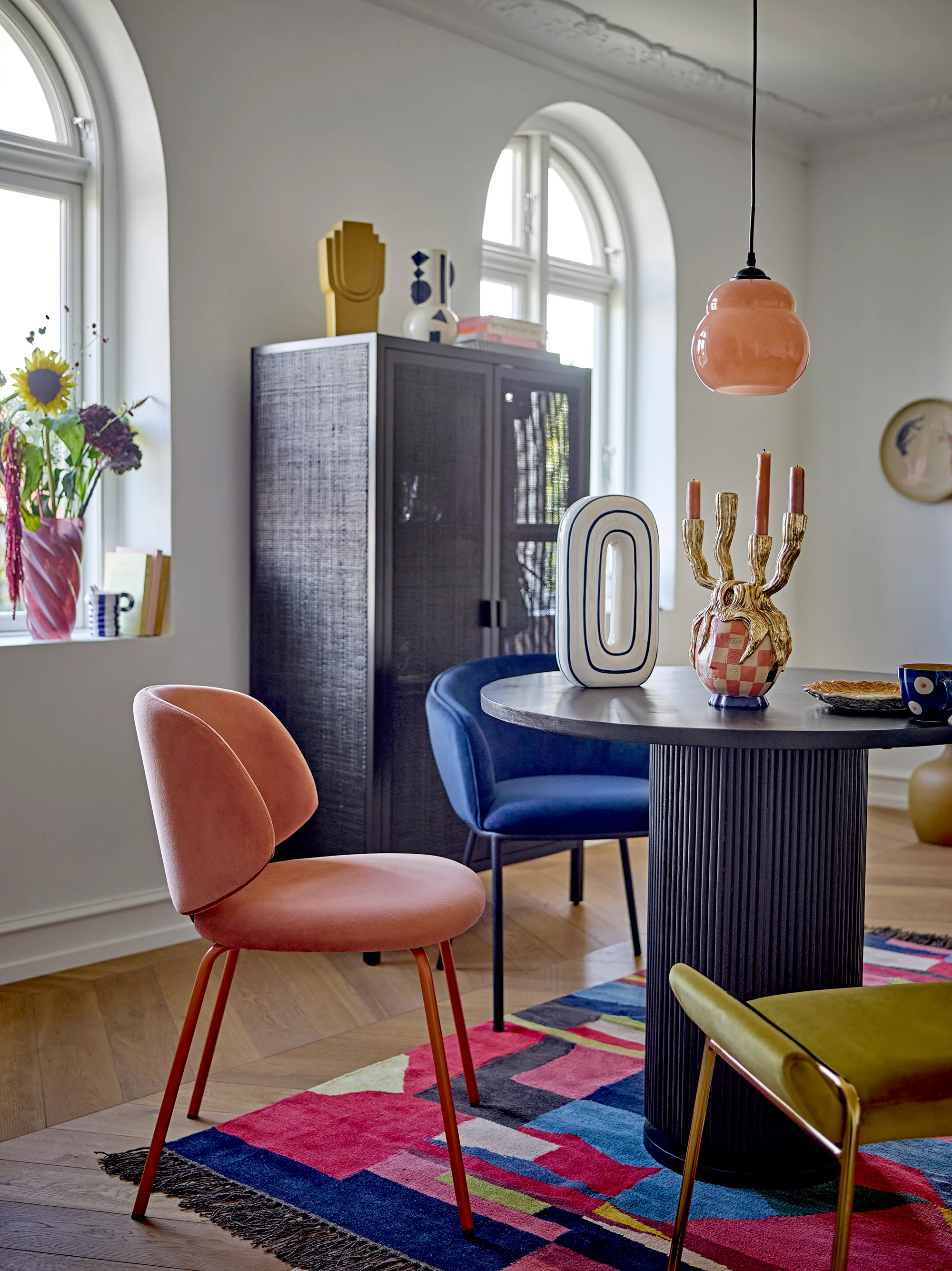 Marikka Black Cabinet, Wood & Rattan