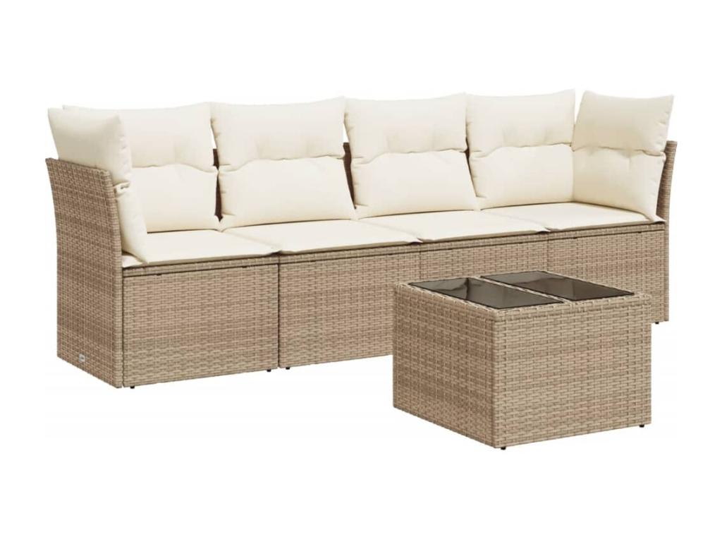 Juego de sofás jardín con cojines 5 pzas ratán sintético beige TYLB40711