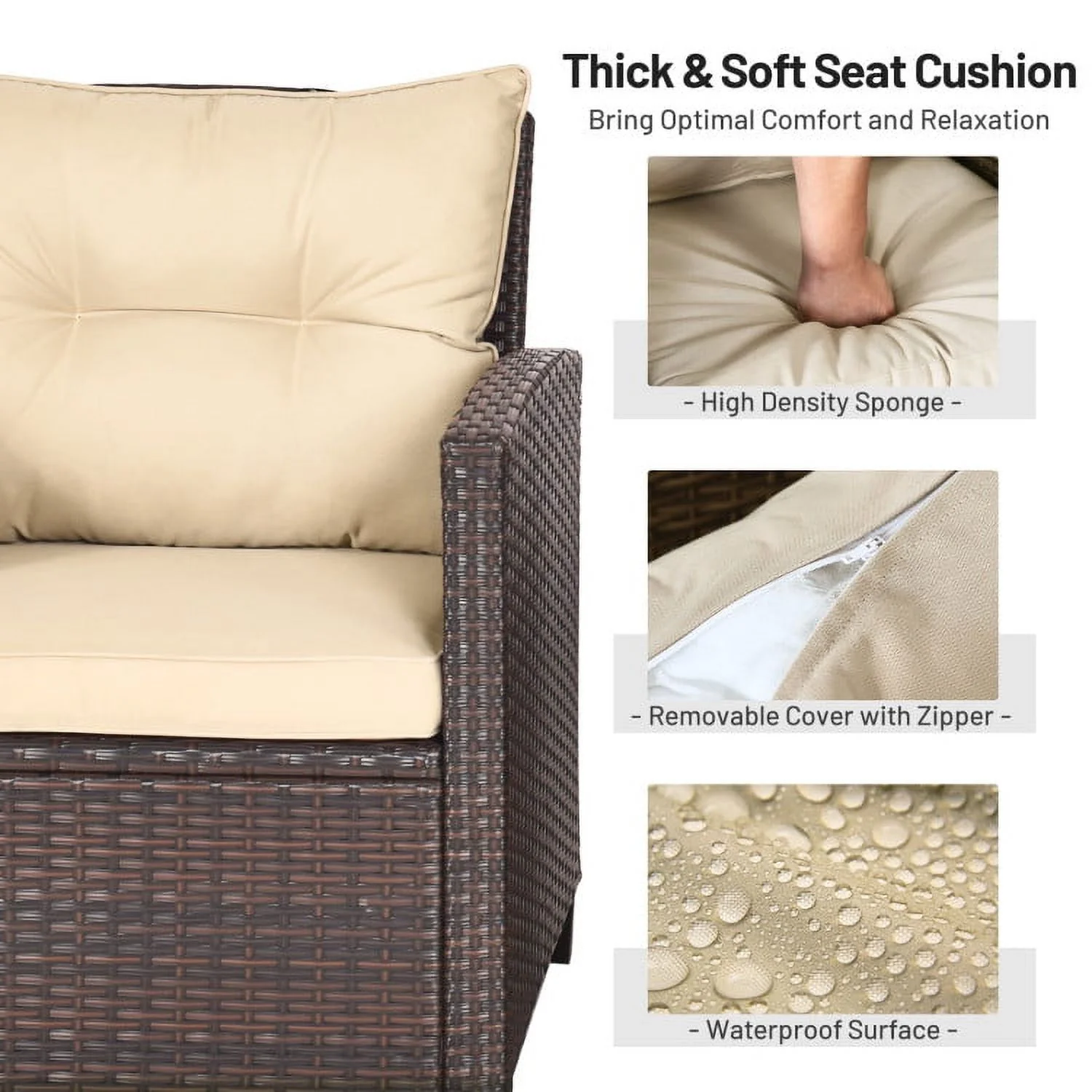 Spaco Patio Furniture 4 Pieces Patio Rattan Furniture Set, Outdoor Wicker Rattan Chairs Garden Backyard Balcony Porch Poolside loveseat with Coffee Table Cushioned Sofa-White - Image 7