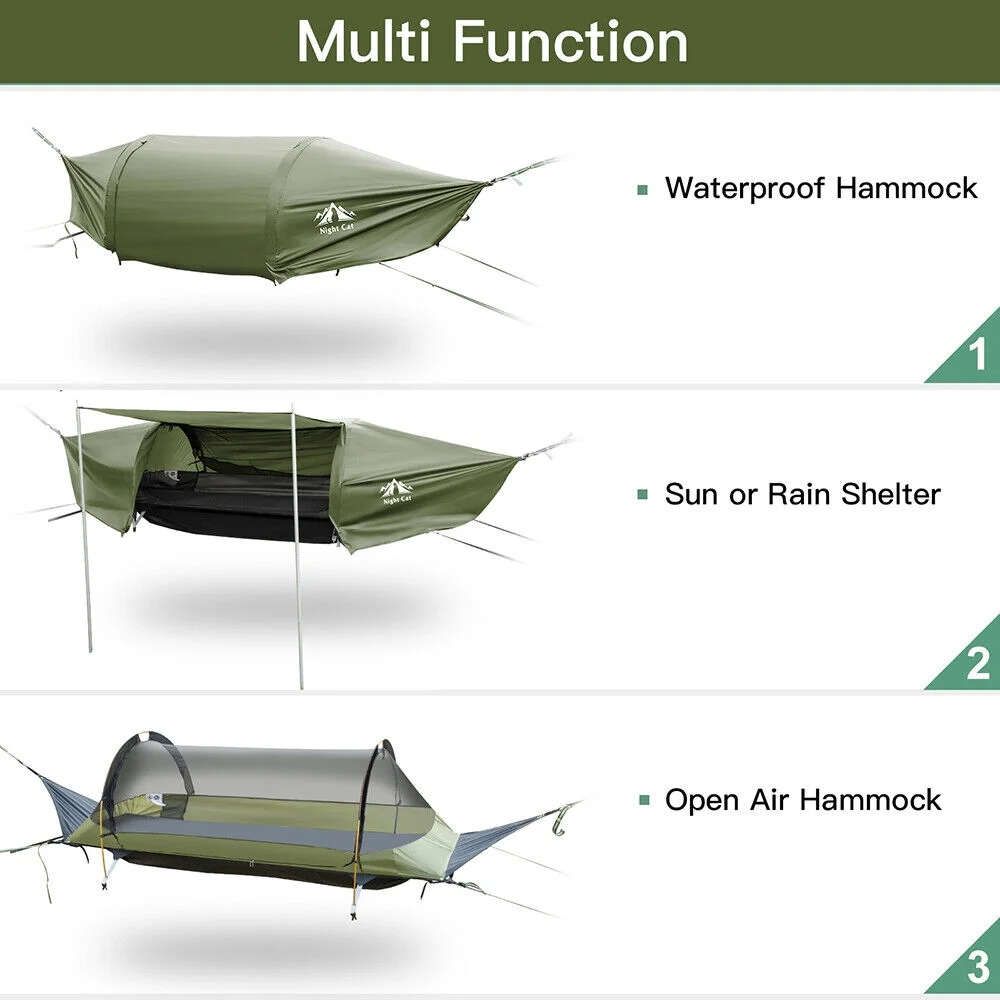 Lay Flat Hammock Tent Camping Hammock Tent with Mosquito Net Hanging Bed Armygreen - Image 3
