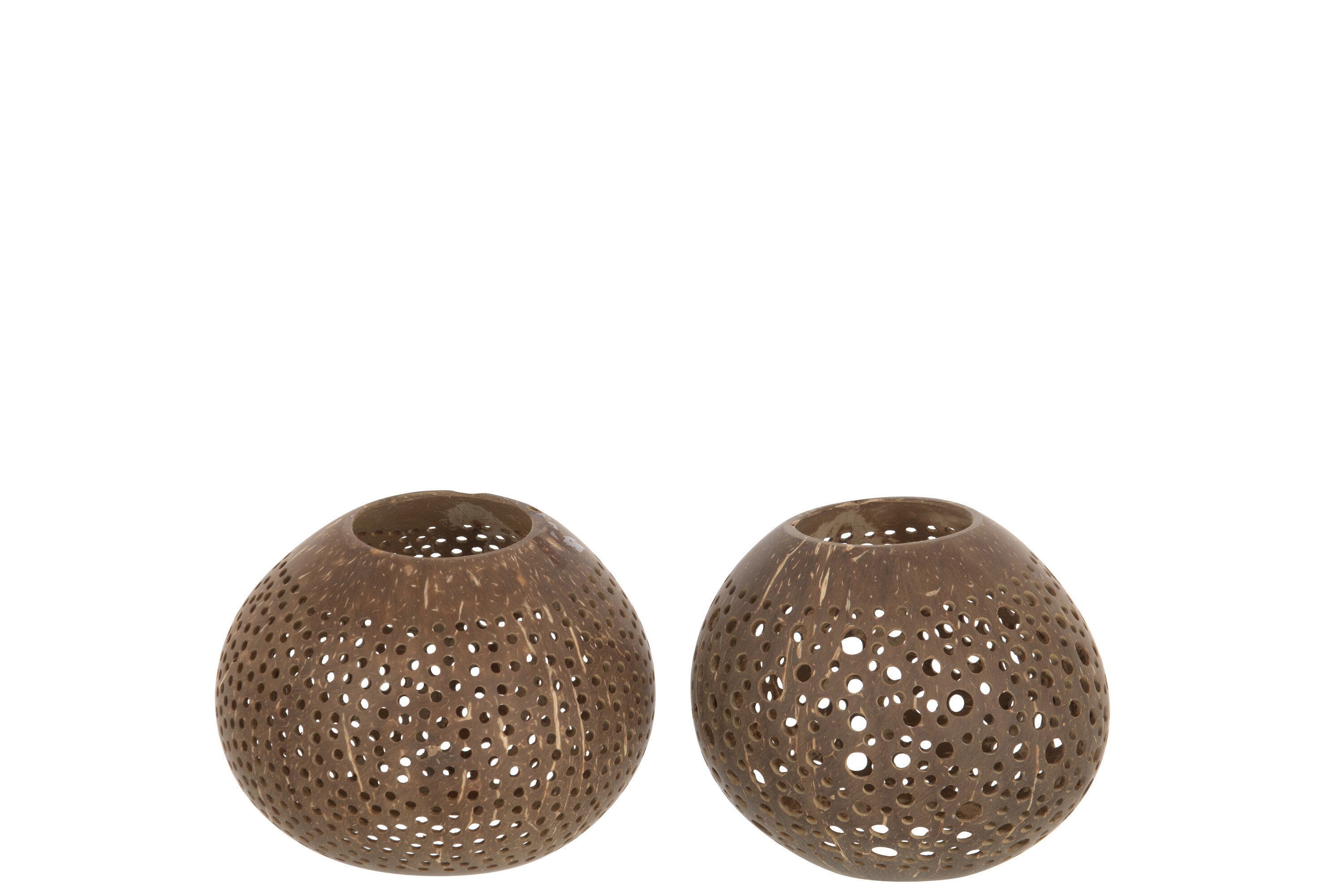 J-Line theelichthouder Kokosnoot - jute - bruin - 2 stuks